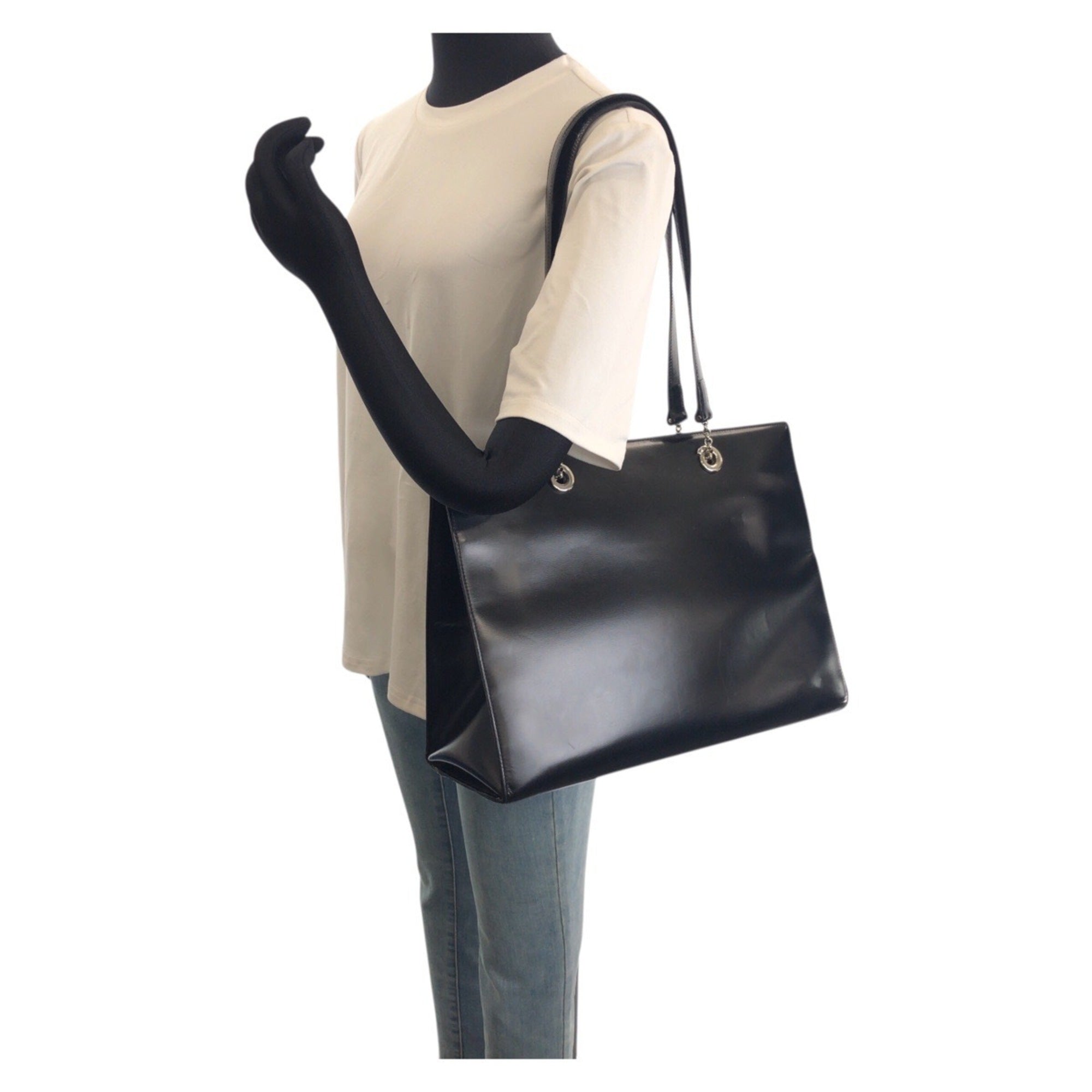 Cartier Black Leather Shoulder Bag Tote Bag (Pre-Owned)