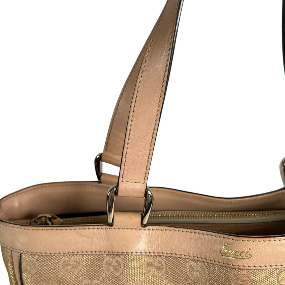 Gucci Gold Pink Beige Gg Canvas Tote Bag (Pre-Owned)
