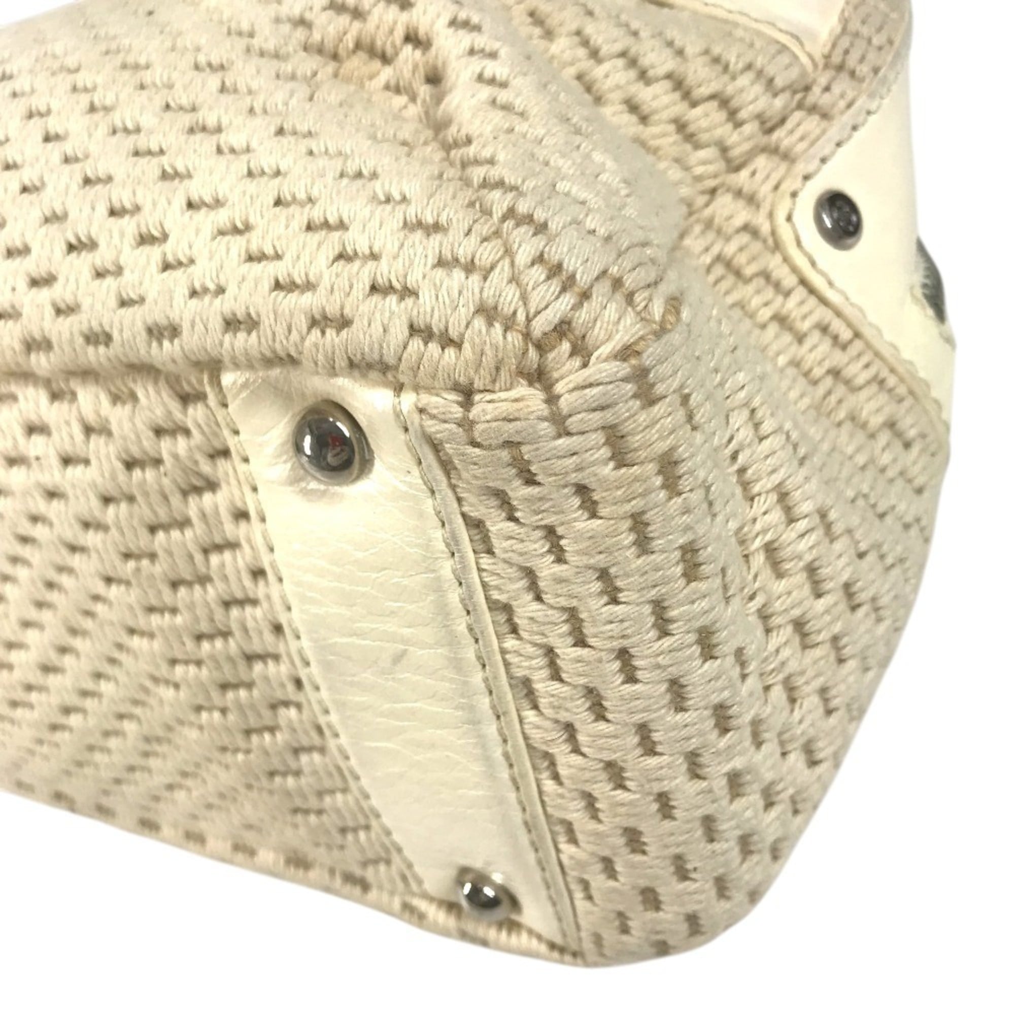 Chanel Beige Ivory Leather Canvas Handbag Shoulder Bag (Pre-Owned)