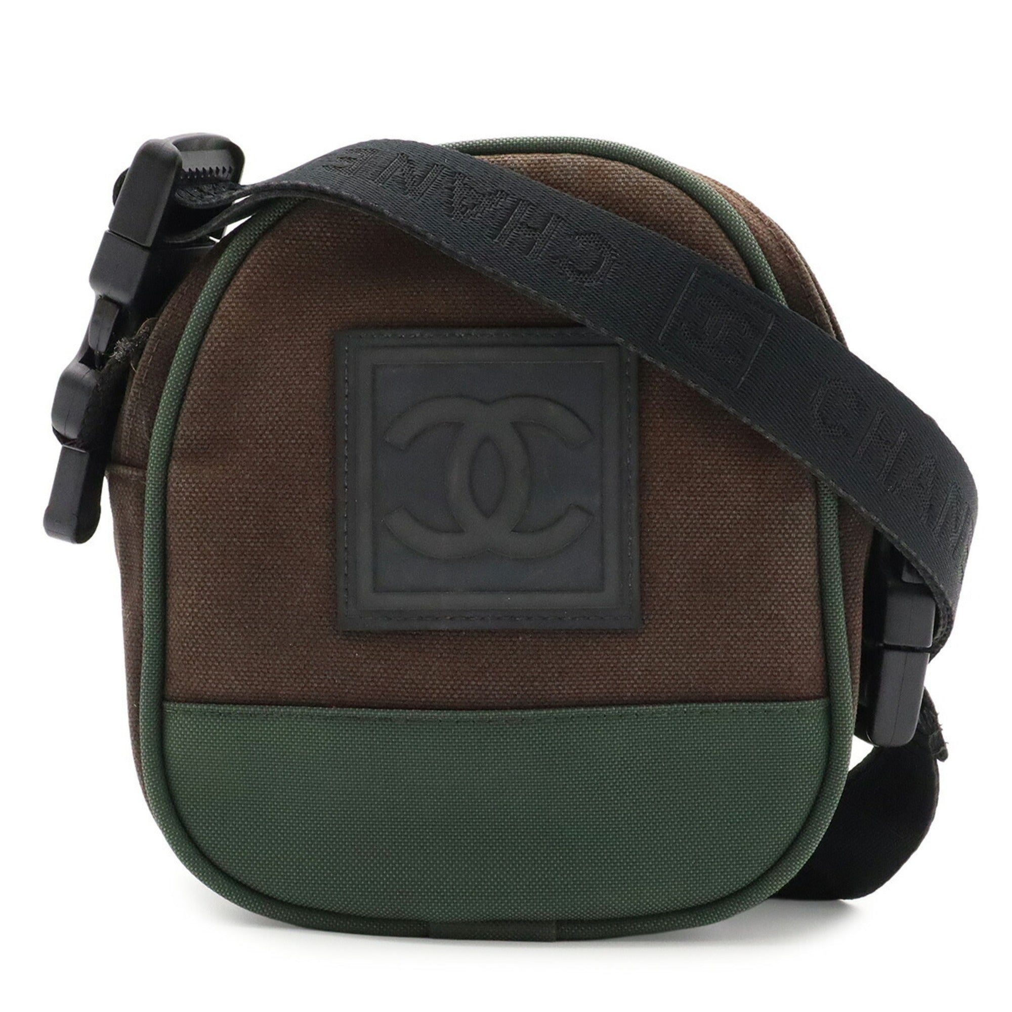Chanel Black Green Nylon Canvas Fanny Pack Handbag Pouch Shoulder Bag (Pre-Owned)