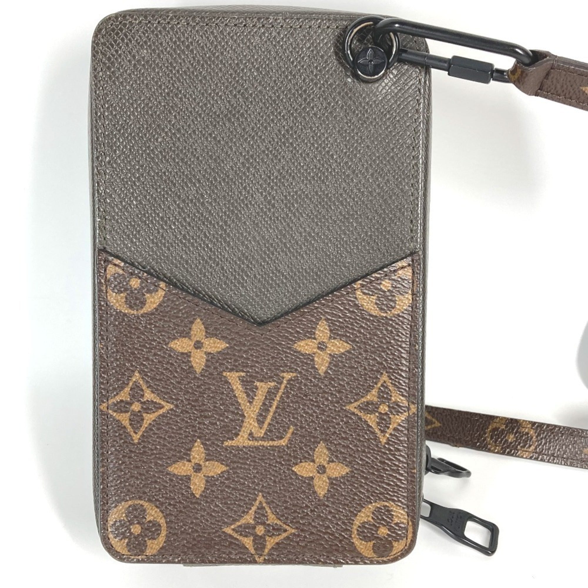 Louis Vuitton Brown Gray Taiga Leather Monogram Pochette Shoulder Bag (Pre-Owned)