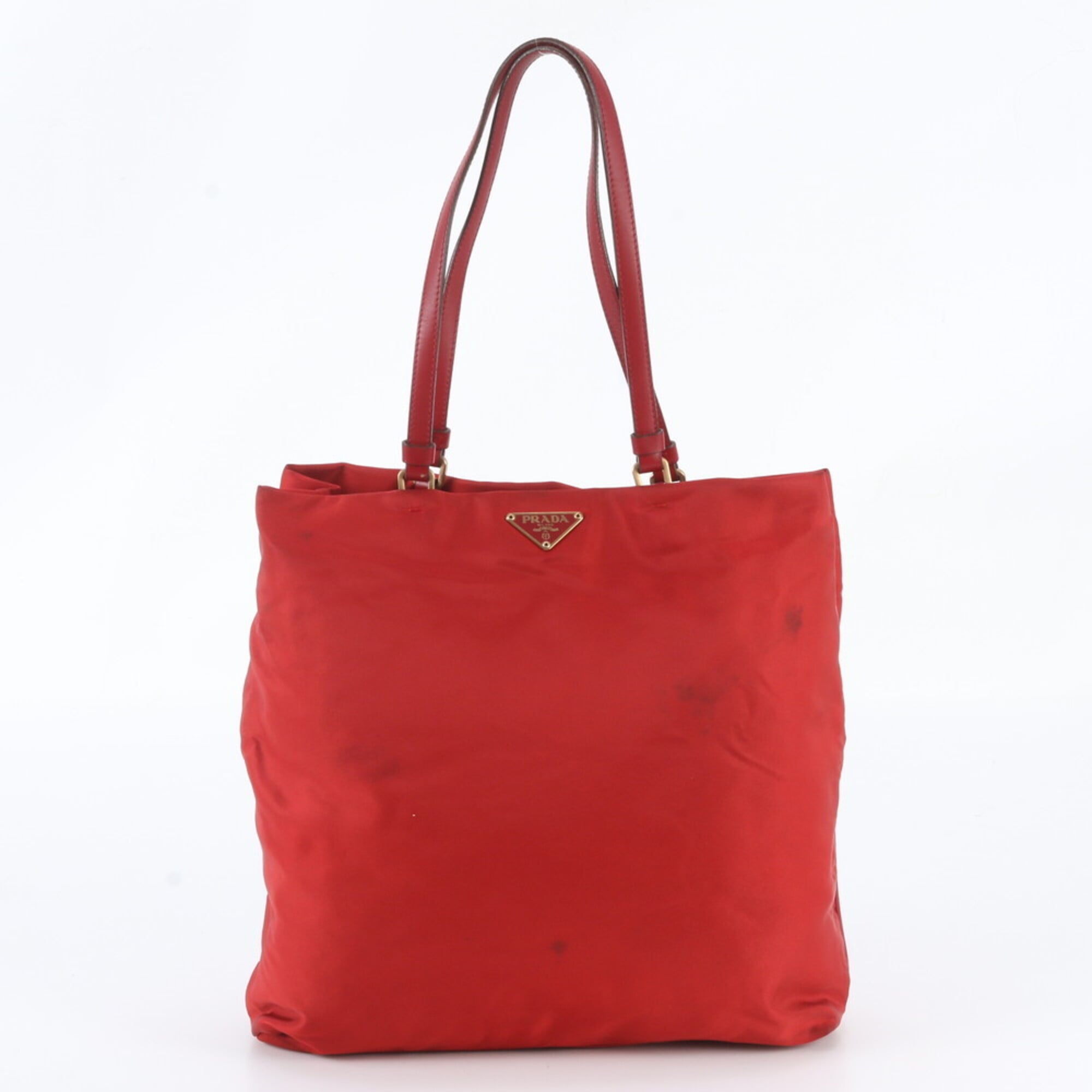 Prada Red Color Nylon Leather Handbag Shoulder Bag Tote Bag (Pre-Owned)