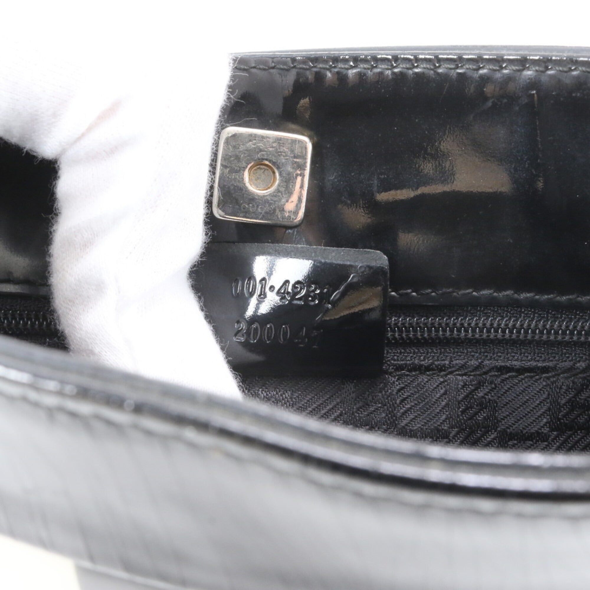 Gucci Black White Leather Canvas Handbag Shoulder Bag (Pre-Owned)