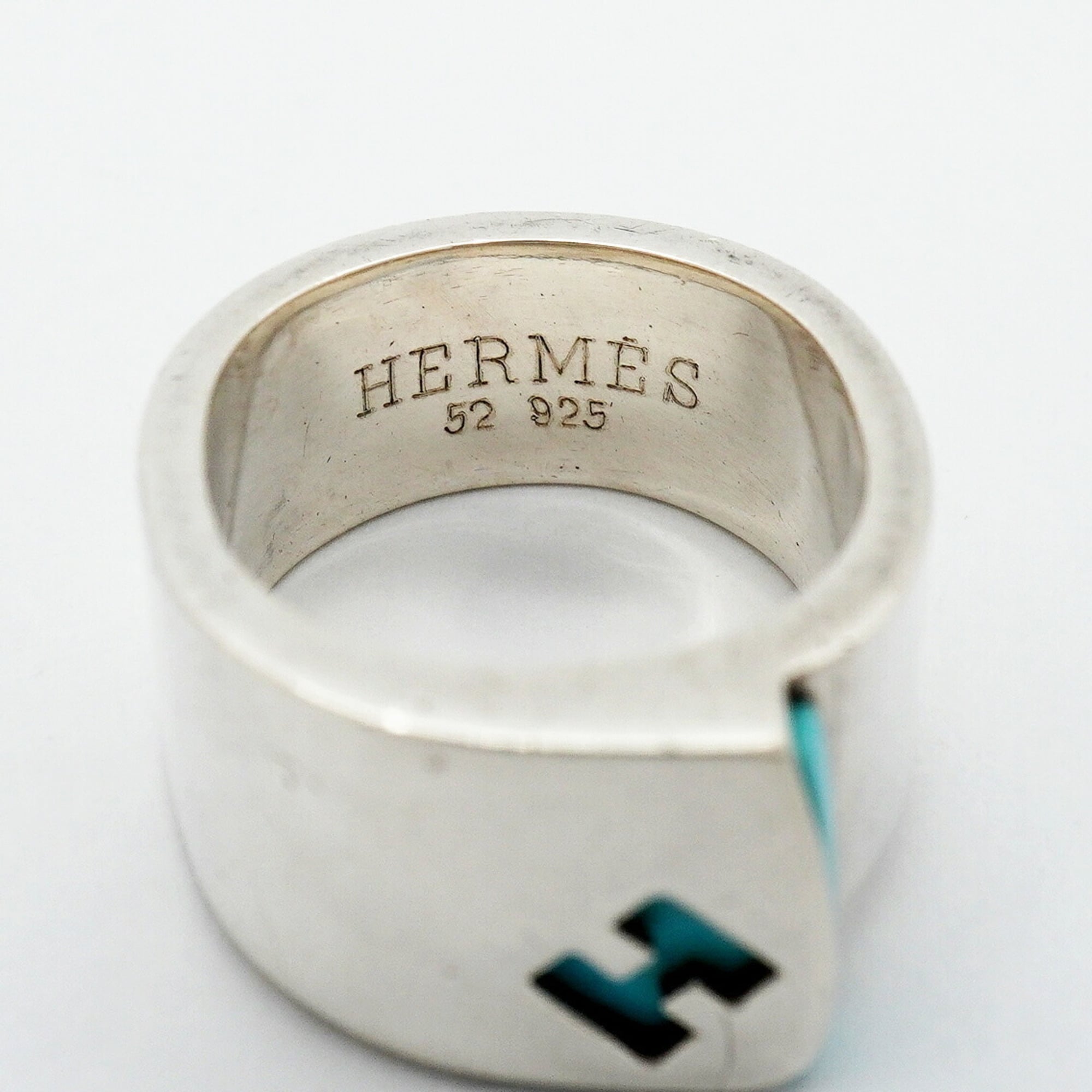 Hermes Blue Silver 925 Band Ring (Pre-Owned)
