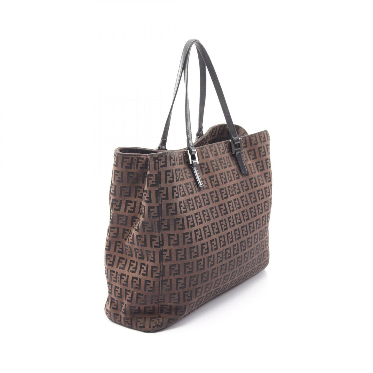 Fendi Black Gray Canvas Leather Handbag Tote Bag (Pre-Owned)