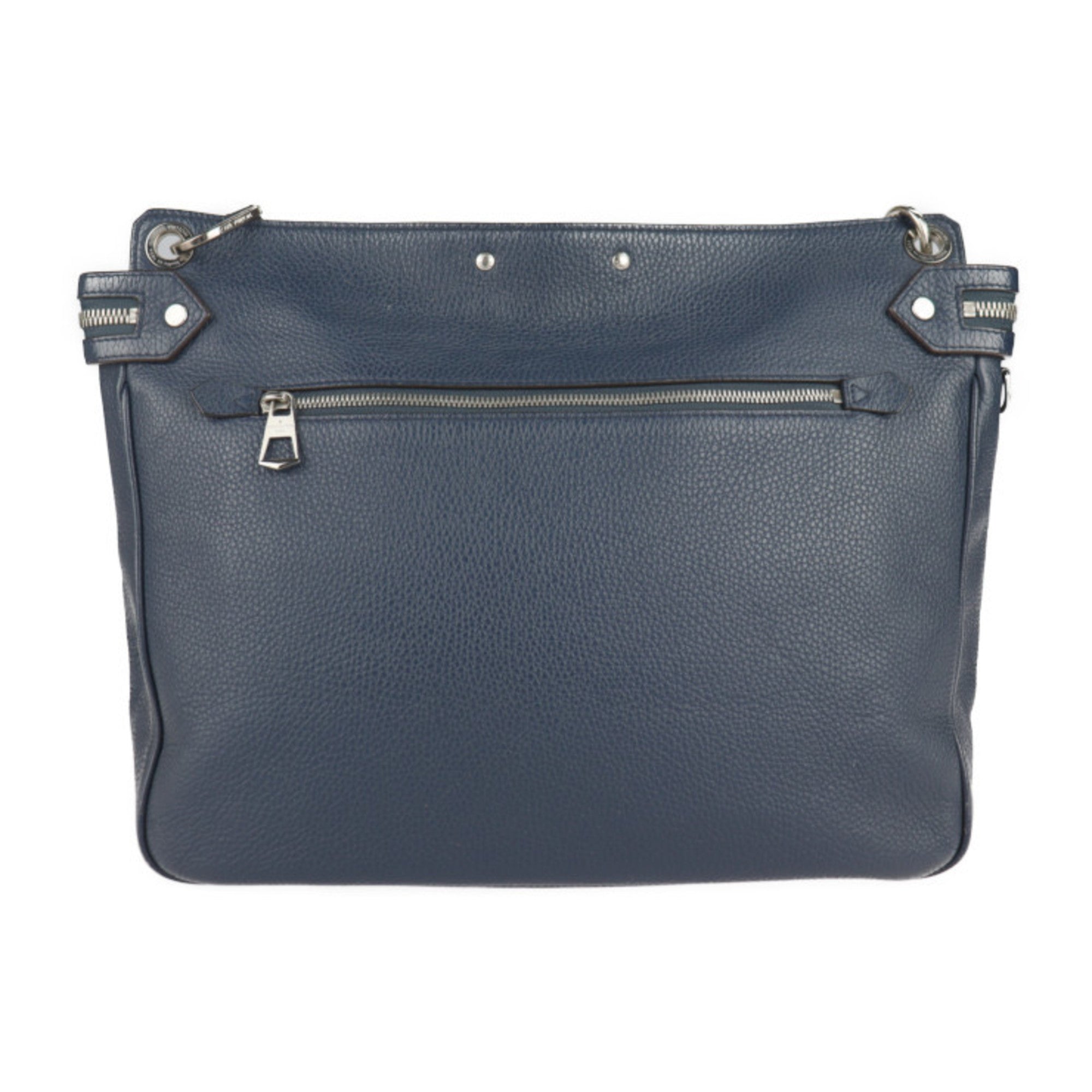 Louis Vuitton Navy Leather Messenger Bag Shoulder Bag (Pre-Owned)
