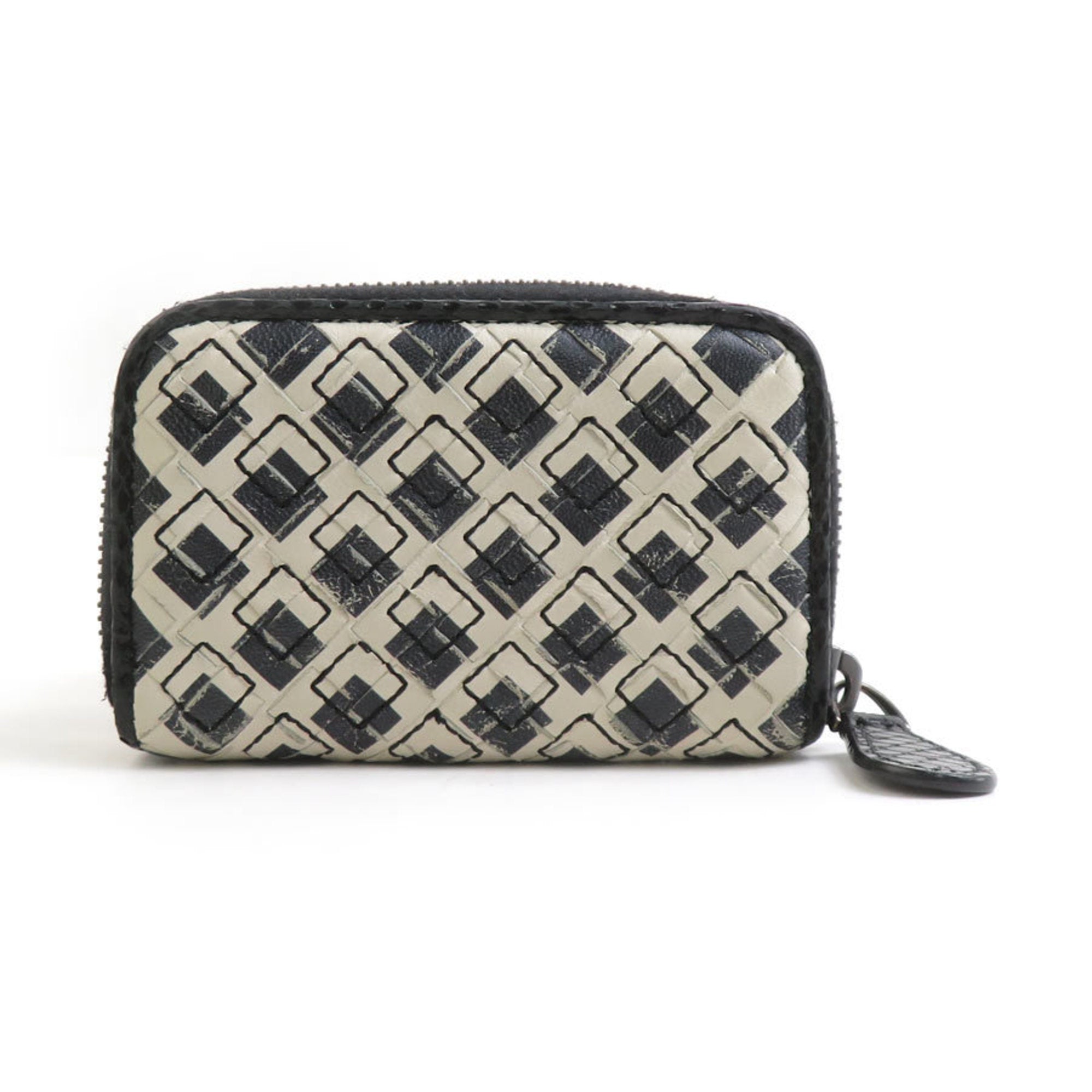 Bottega Veneta Black White Leather Coin Purse/Coin Case (Pre-Owned)