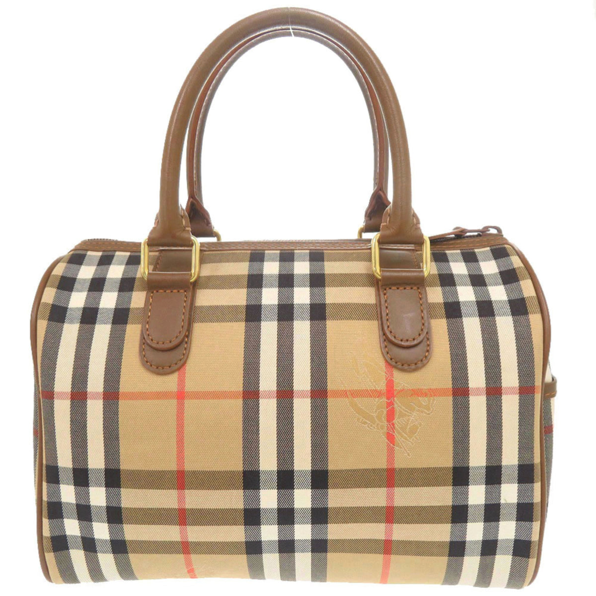 Burberry Beige Brown Canvas Leather Boston Bag Handbag Shoulder Bag (Pre-Owned)