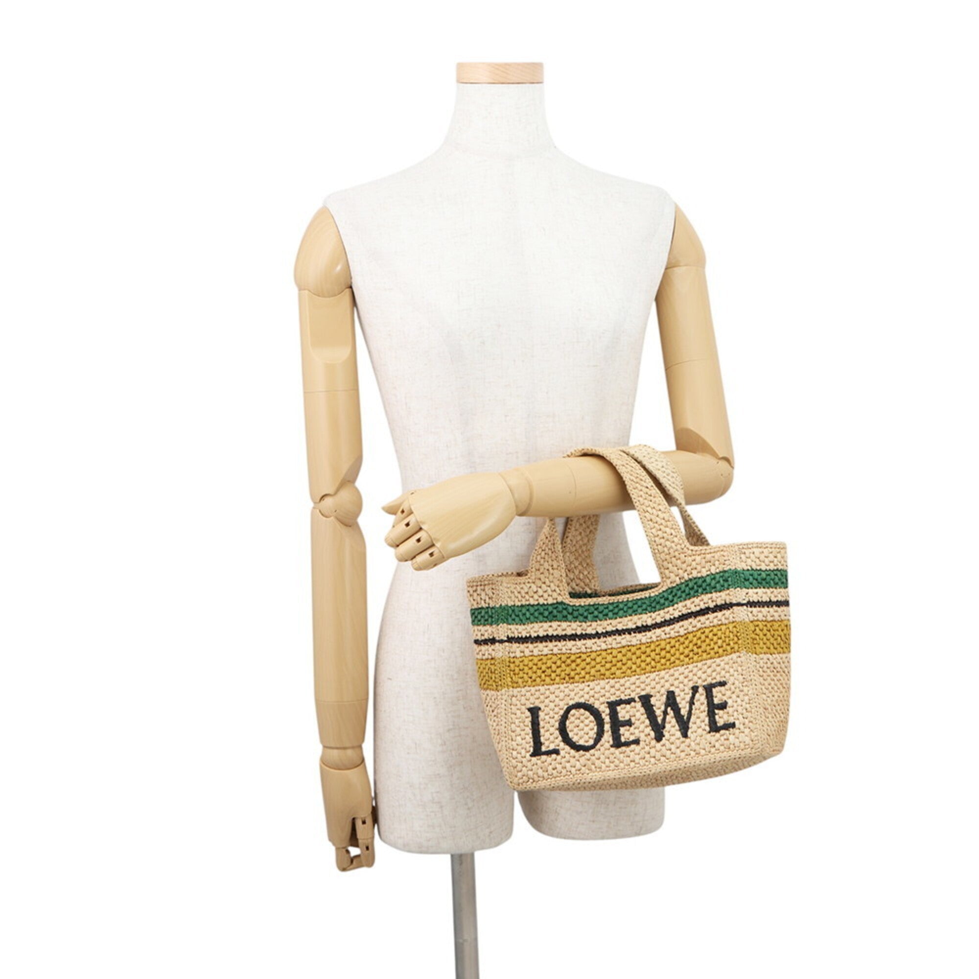 Loewe Beige Multi-Color Raffia Leather Handbag Shoulder Bag Tote Bag (Pre-Owned)