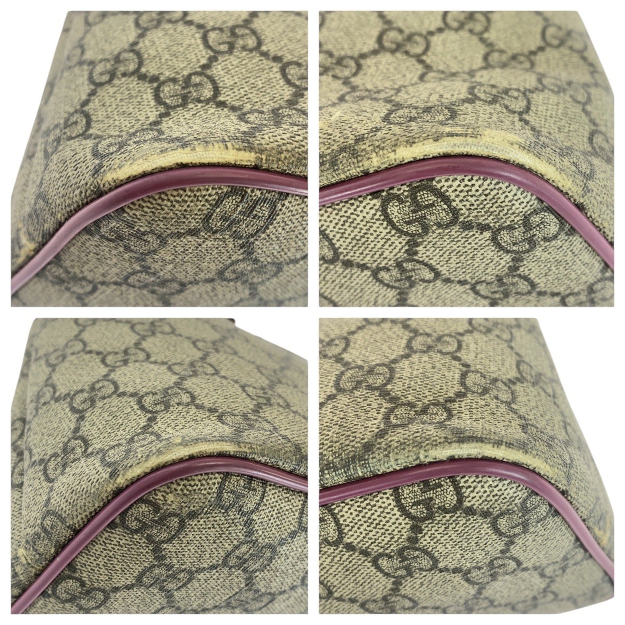 Gucci Beige Purple Gg Supreme Leather Handbag Shoulder Bag (Pre-Owned)