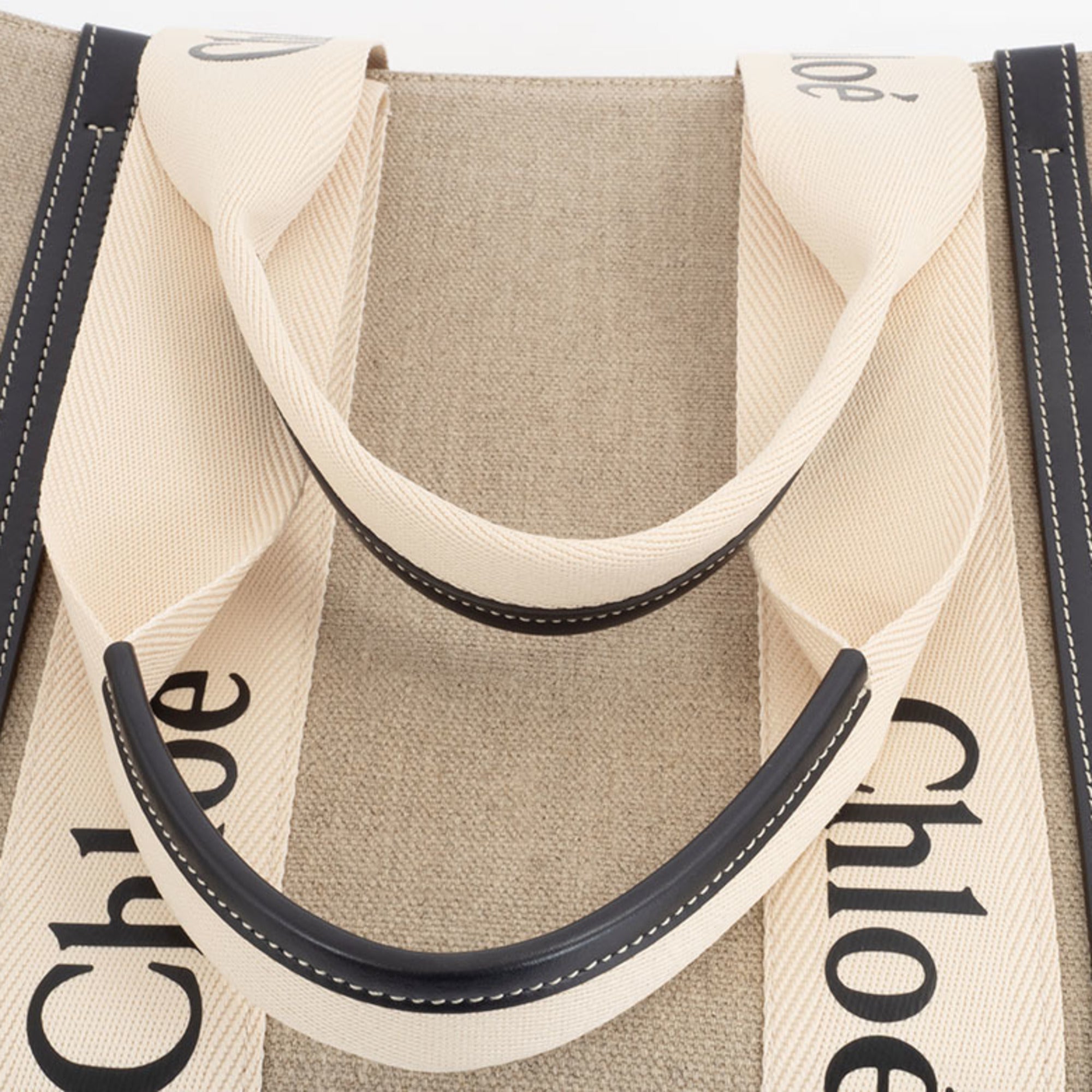 Chloé Blue White Linen Leather Tote Bag (Pre-Owned)