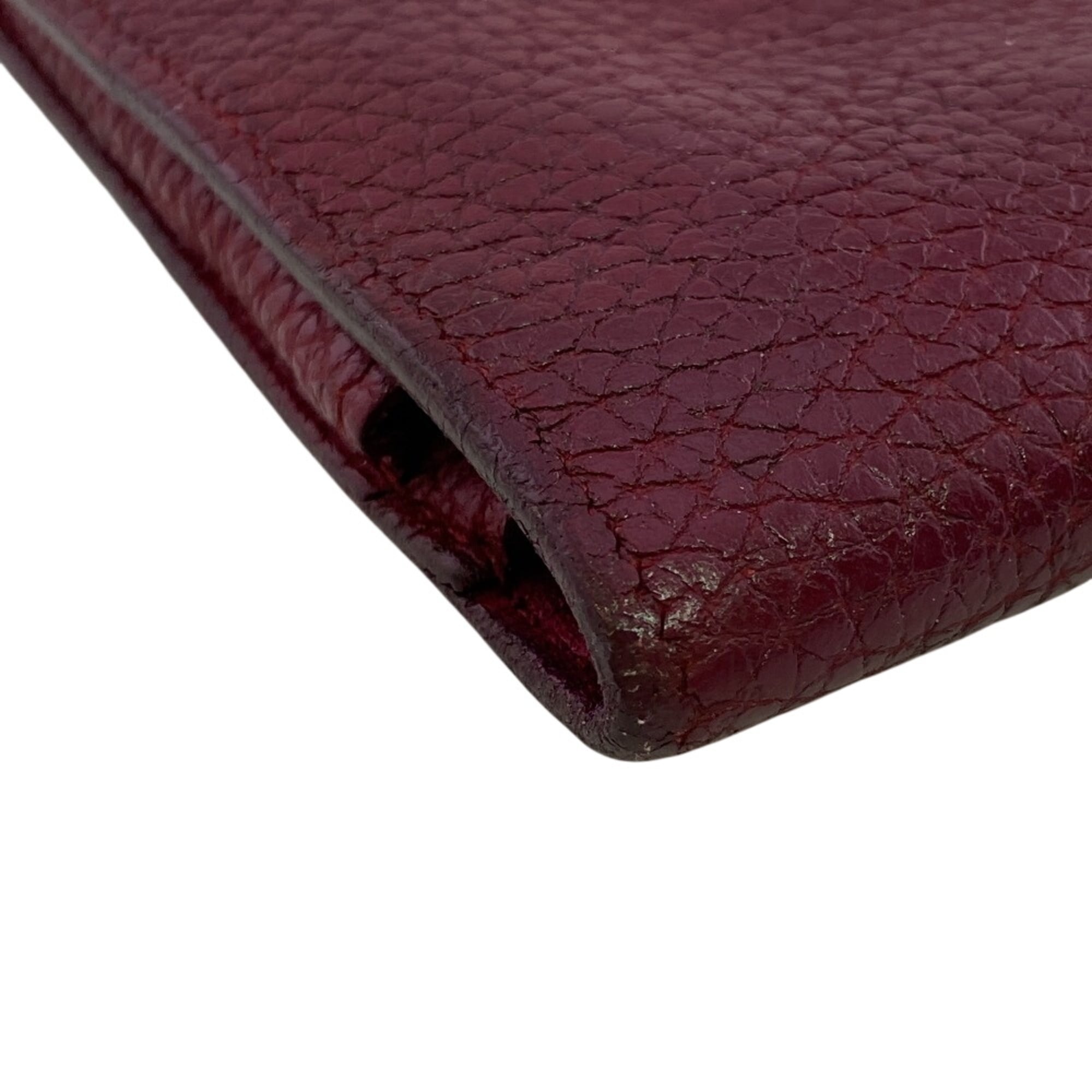 Hermes Red Color Taurillon Clemence Leather Long Wallet (Bi-Fold) (Pre-Owned)