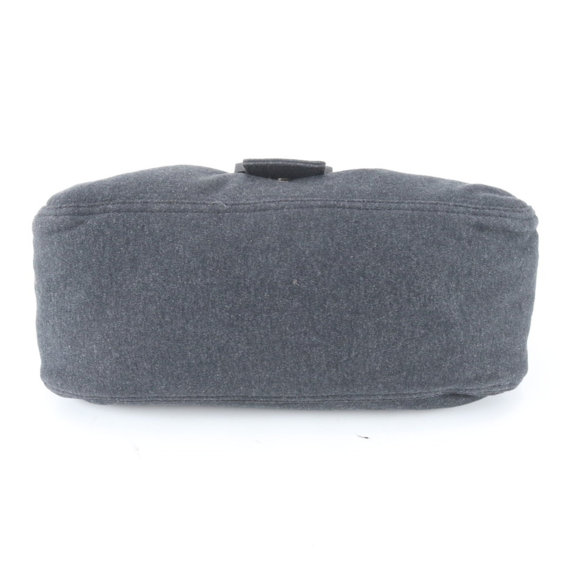 Fendi Charcoal Gray Leather Canvas Handbag Shoulder Bag (Pre-Owned)