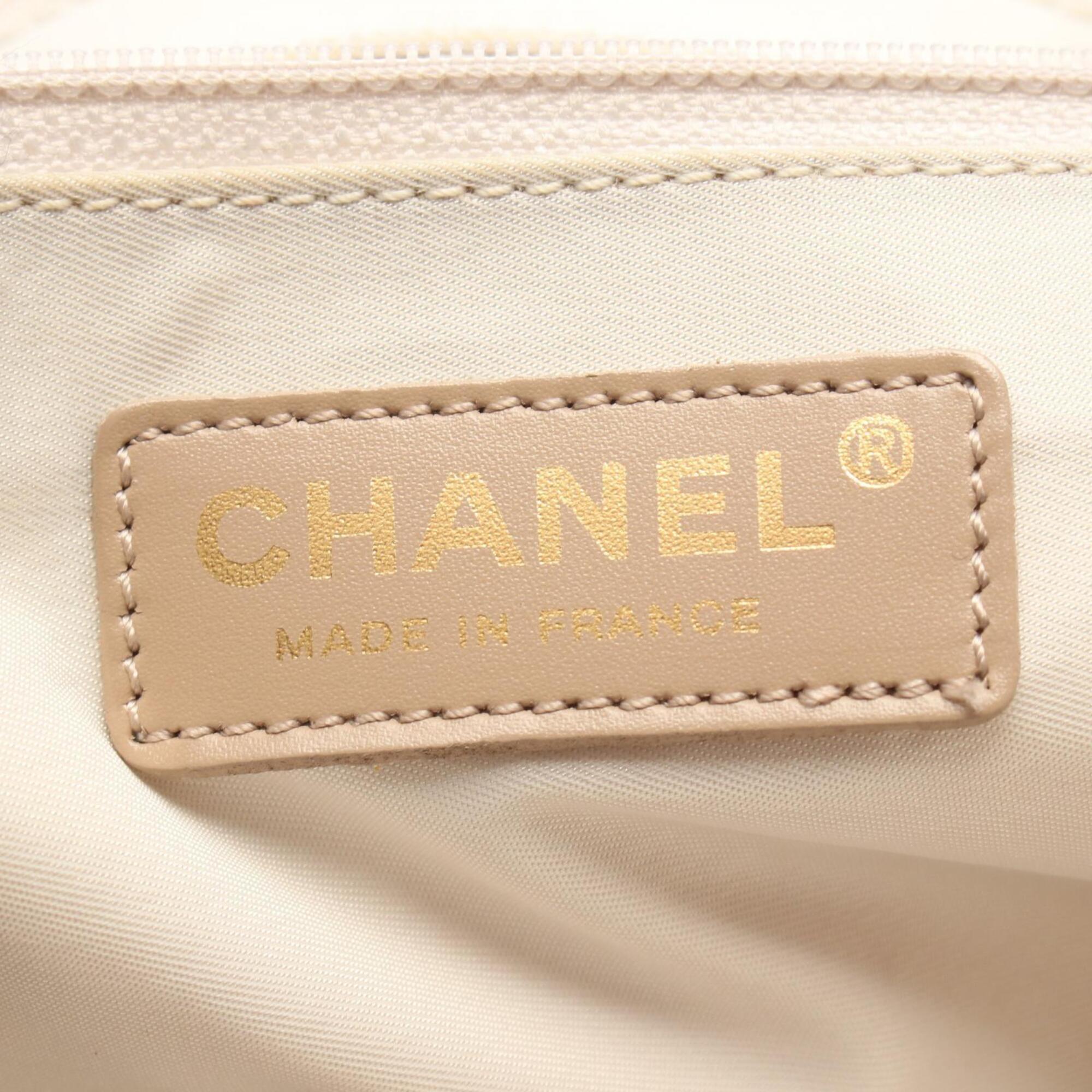 Chanel Beige Leather Nylon Canvas Handbag Tote Bag (Pre-Owned)