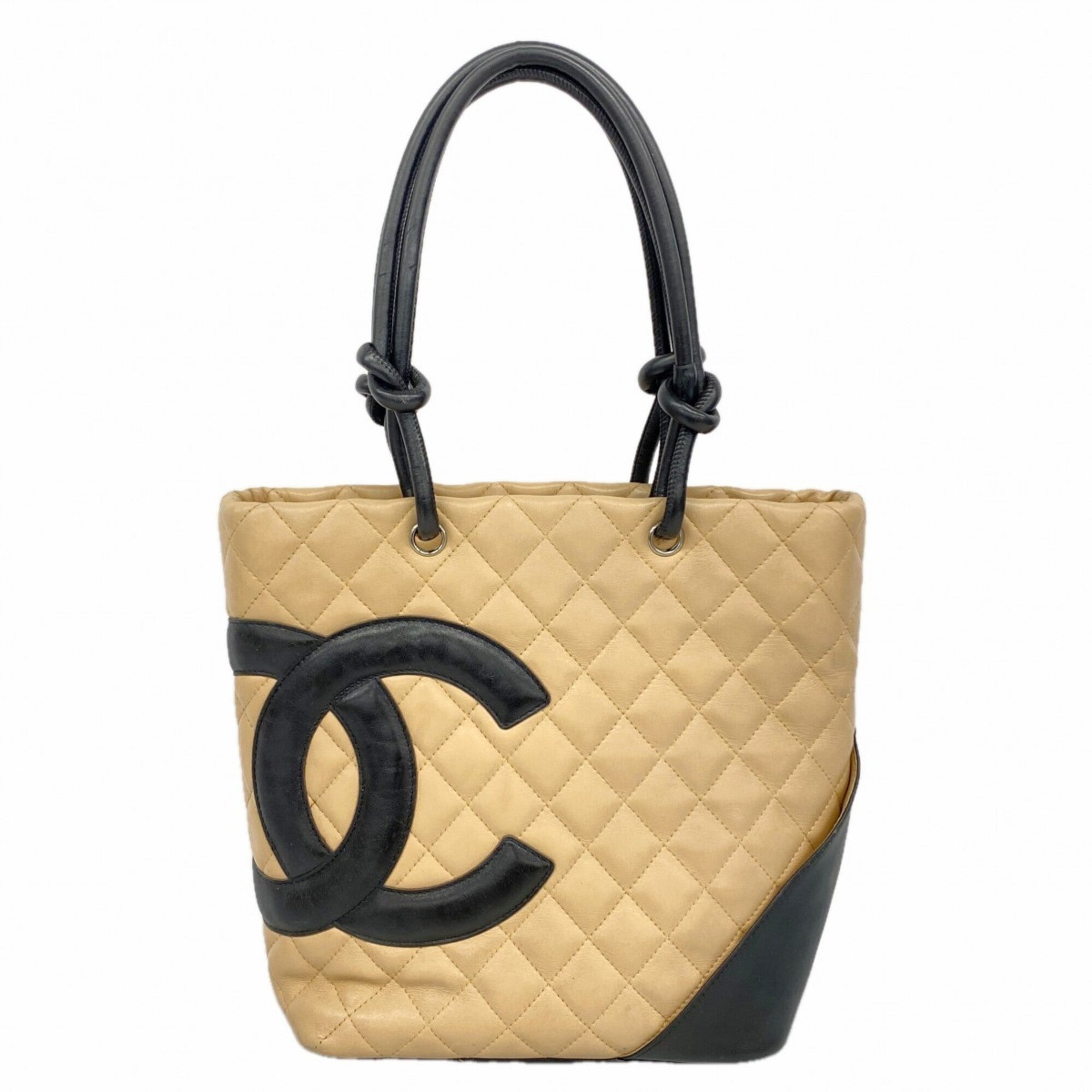 Chanel Beige Black Leather Tote Bag (Pre-Owned)