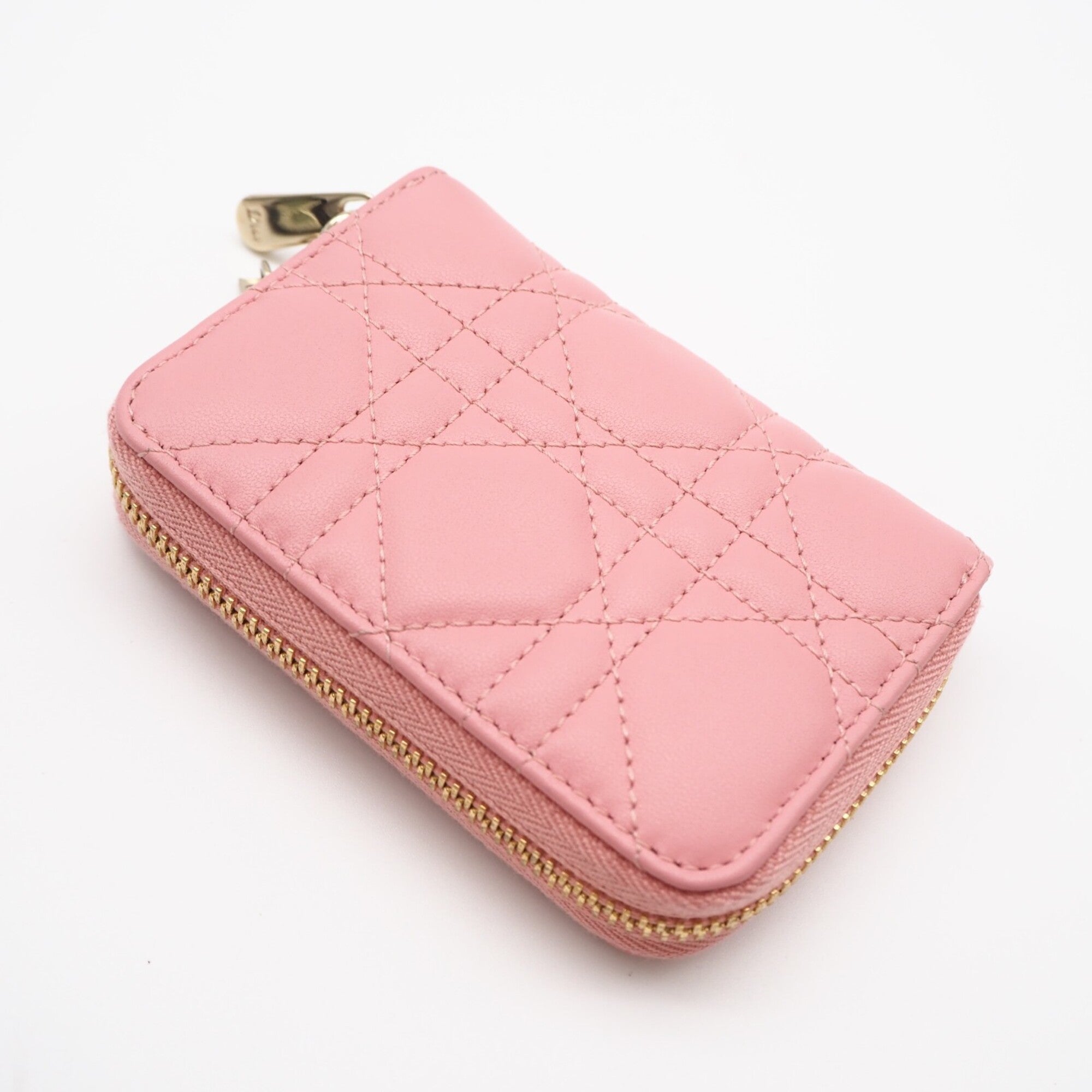 Christian Dior Cannage/Lady Dior Pink Leather Coin Purse/Coin Case (Pre-Owned)