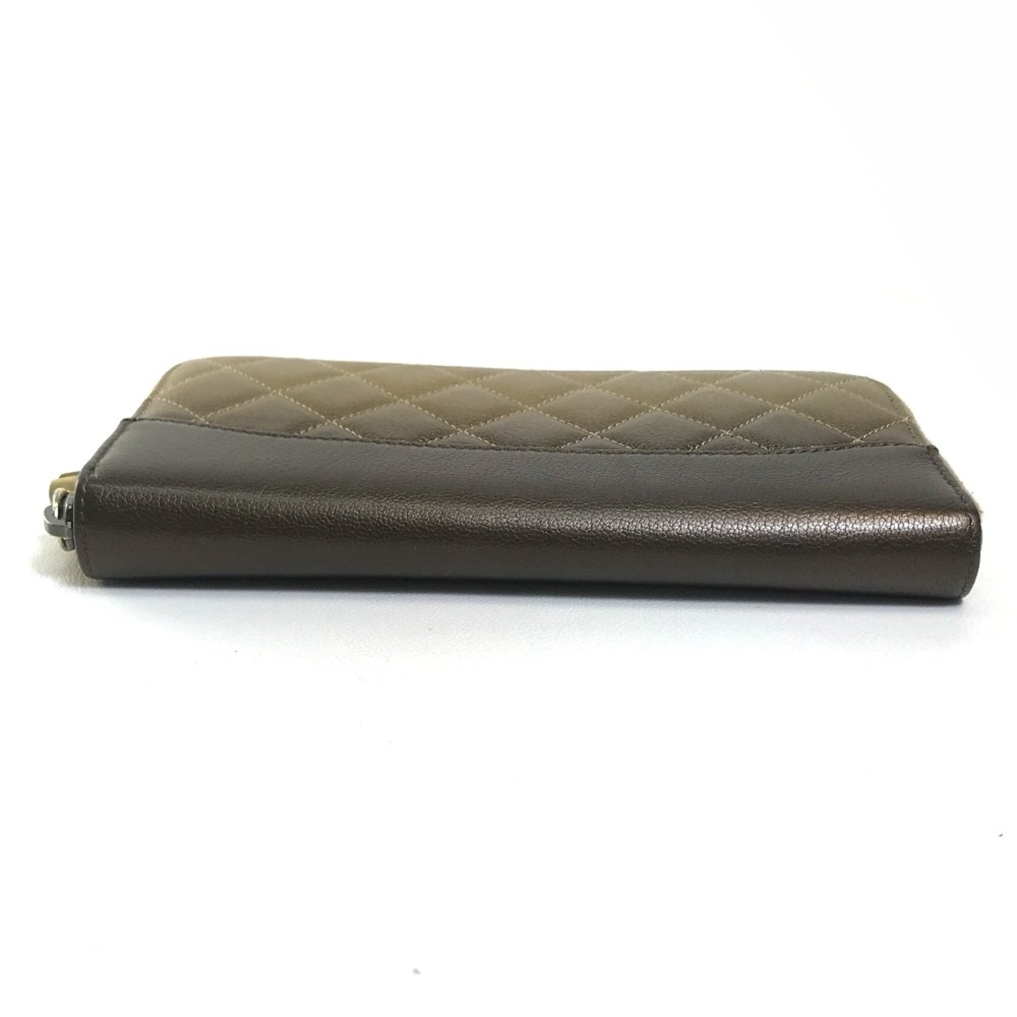 Chanel Matelasse Gold Brown Leather Long Wallet (Bi-Fold) (Pre-Owned)