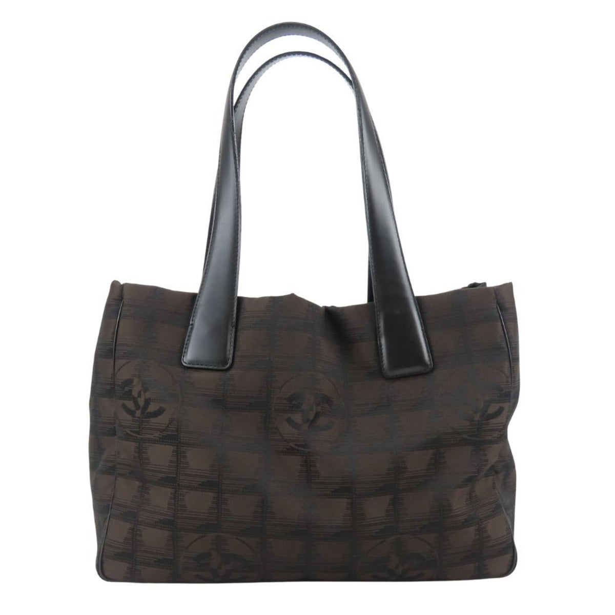 Chanel New Travel Line Black Jacquard Nylon Leather Tote Bag (Pre-Owned)