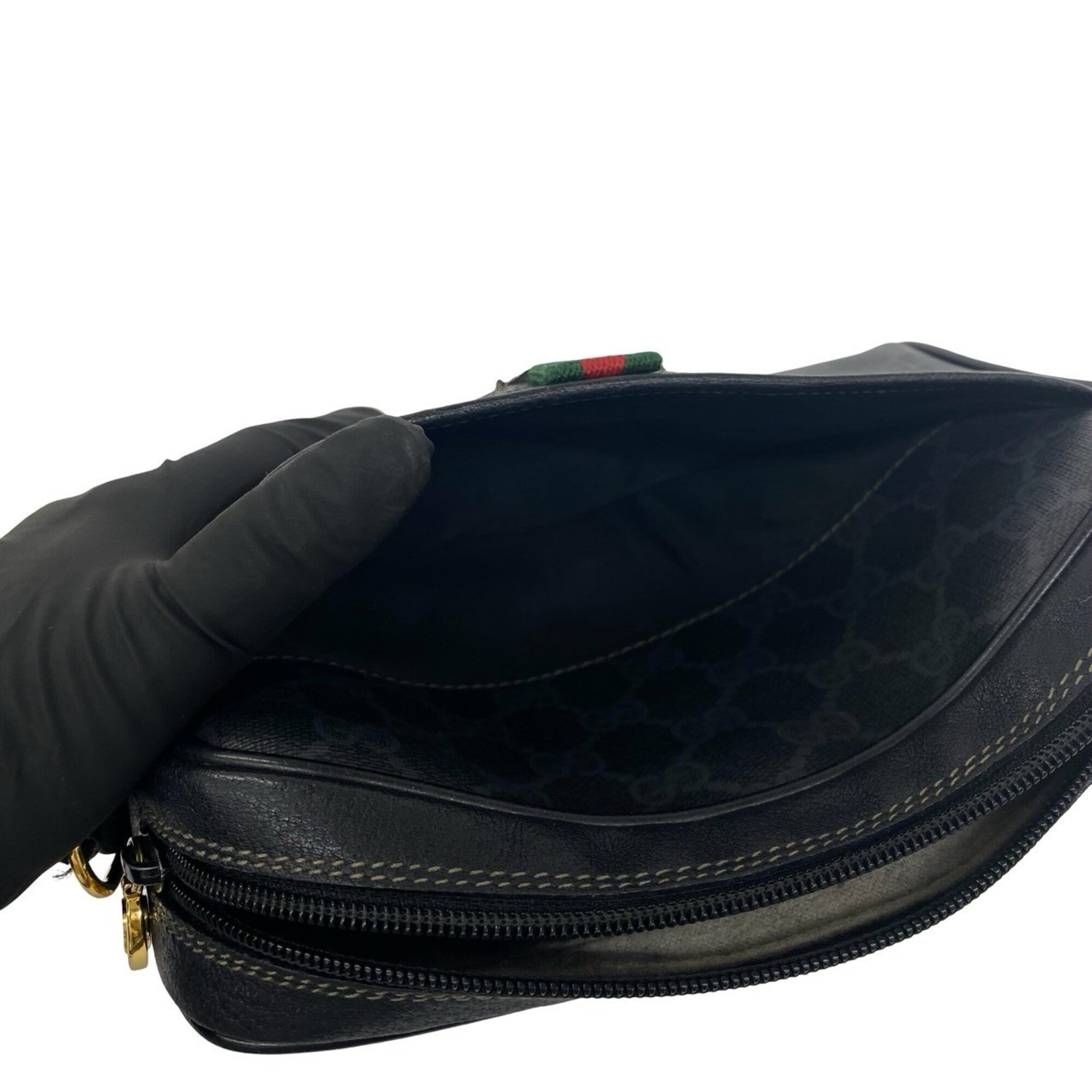 Gucci Black Green Red Color Leather Pvc Pochette Shoulder Bag (Pre-Owned)