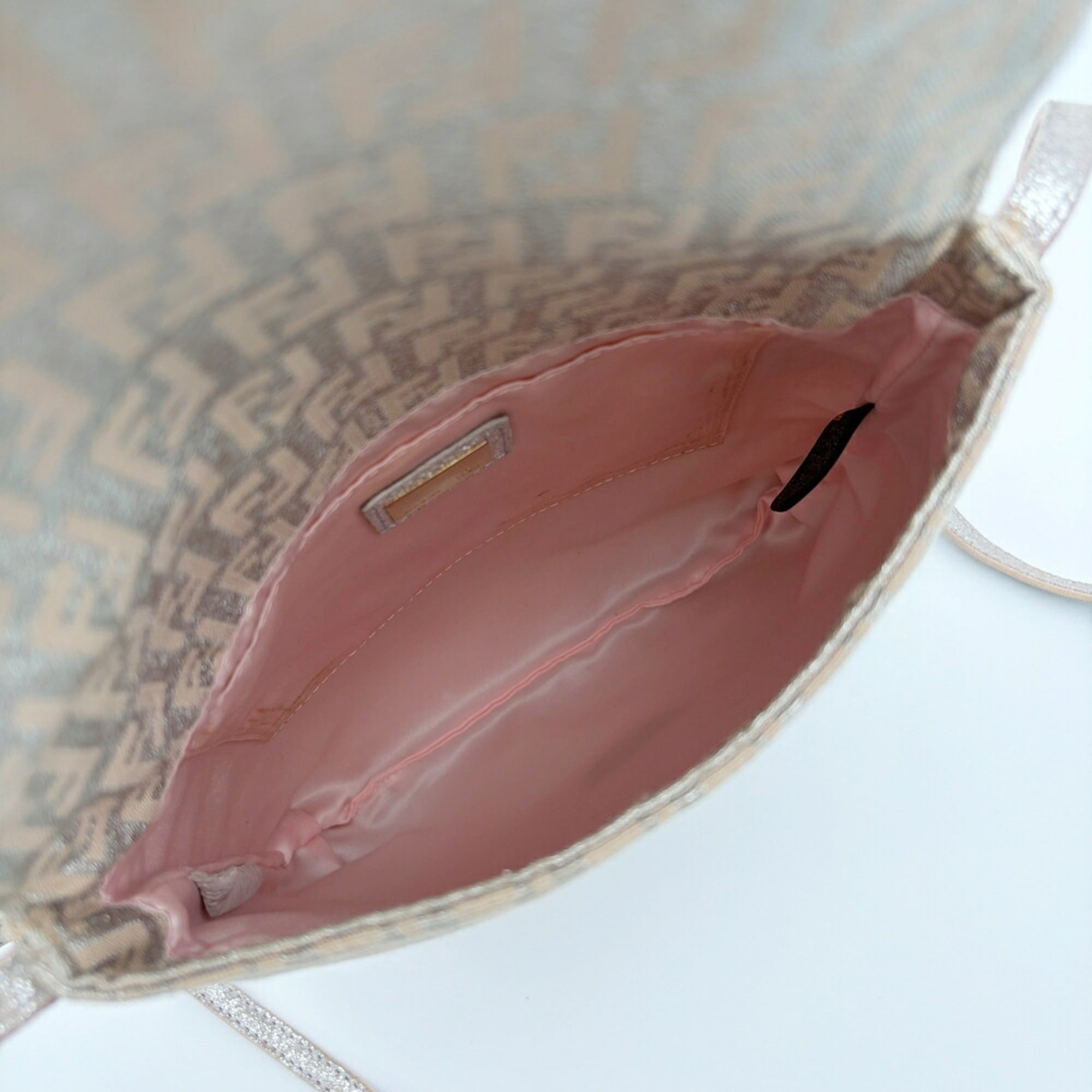 Fendi Zucchino Beige Silver Canvas Leather Pochette Shoulder Bag (Pre-Owned)