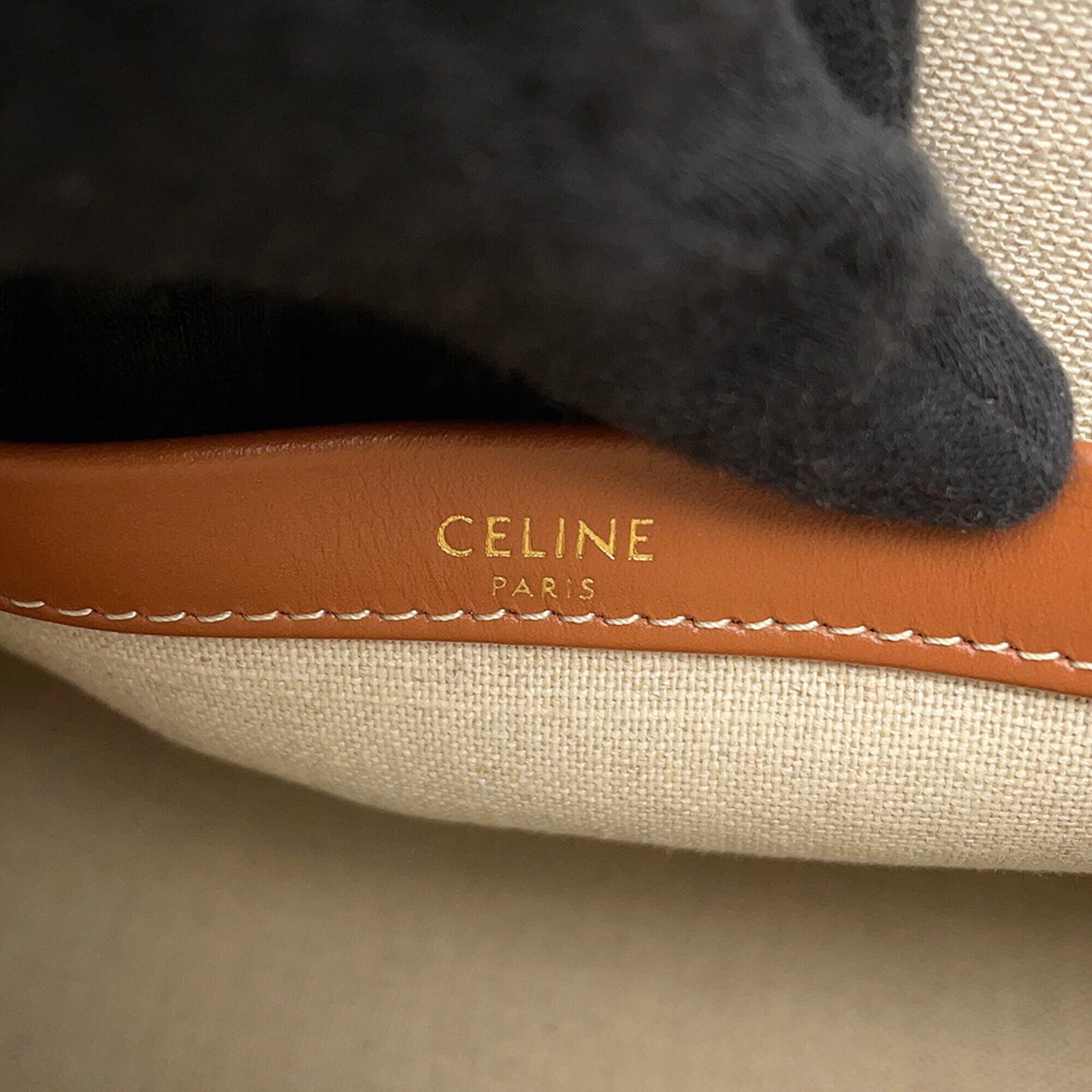 Celine Cabas Black White Cotton Leather Handbag Shoulder Bag (Pre-Owned)