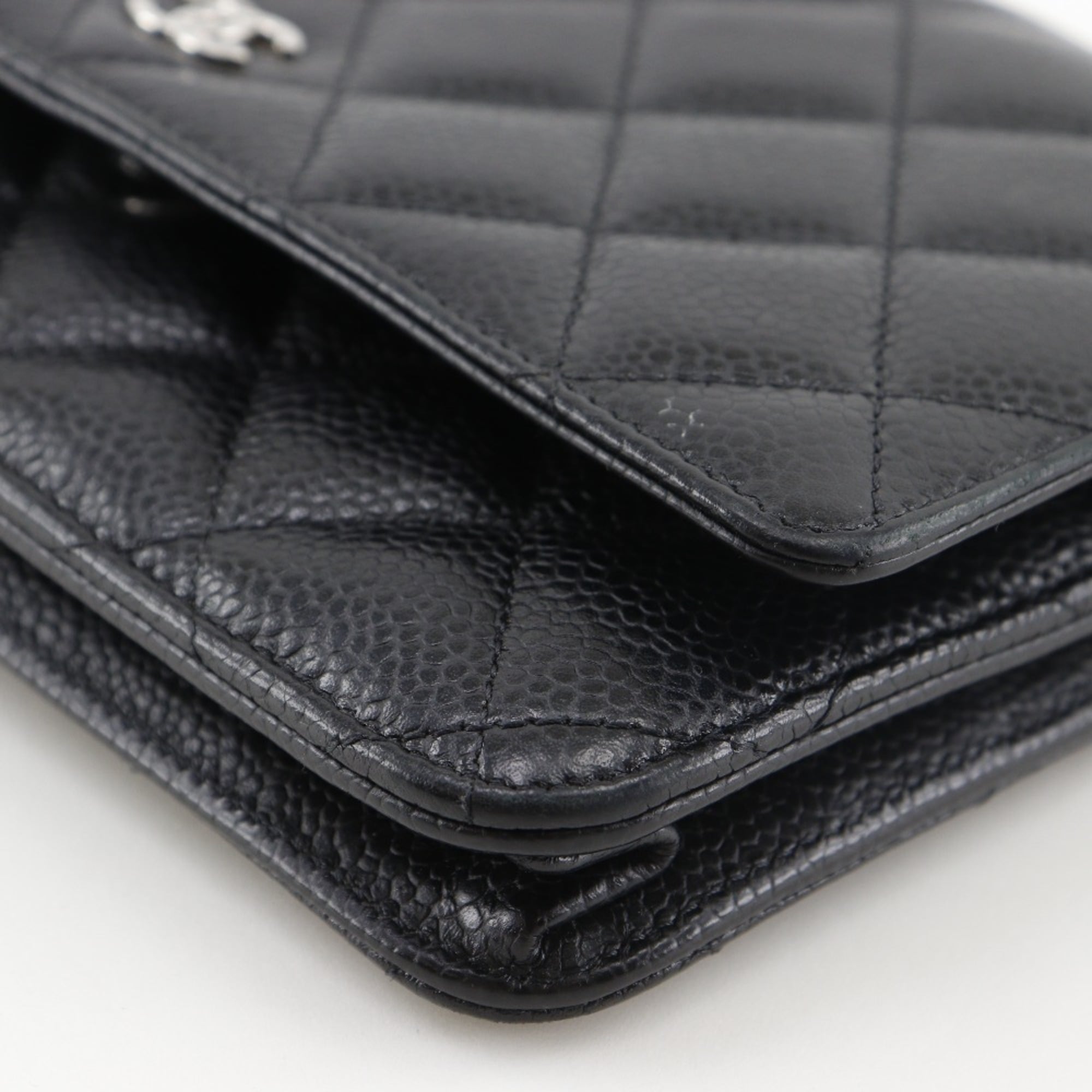 Chanel Black Grained Calfskin Chain/Shoulder Wallet (Pre-Owned)