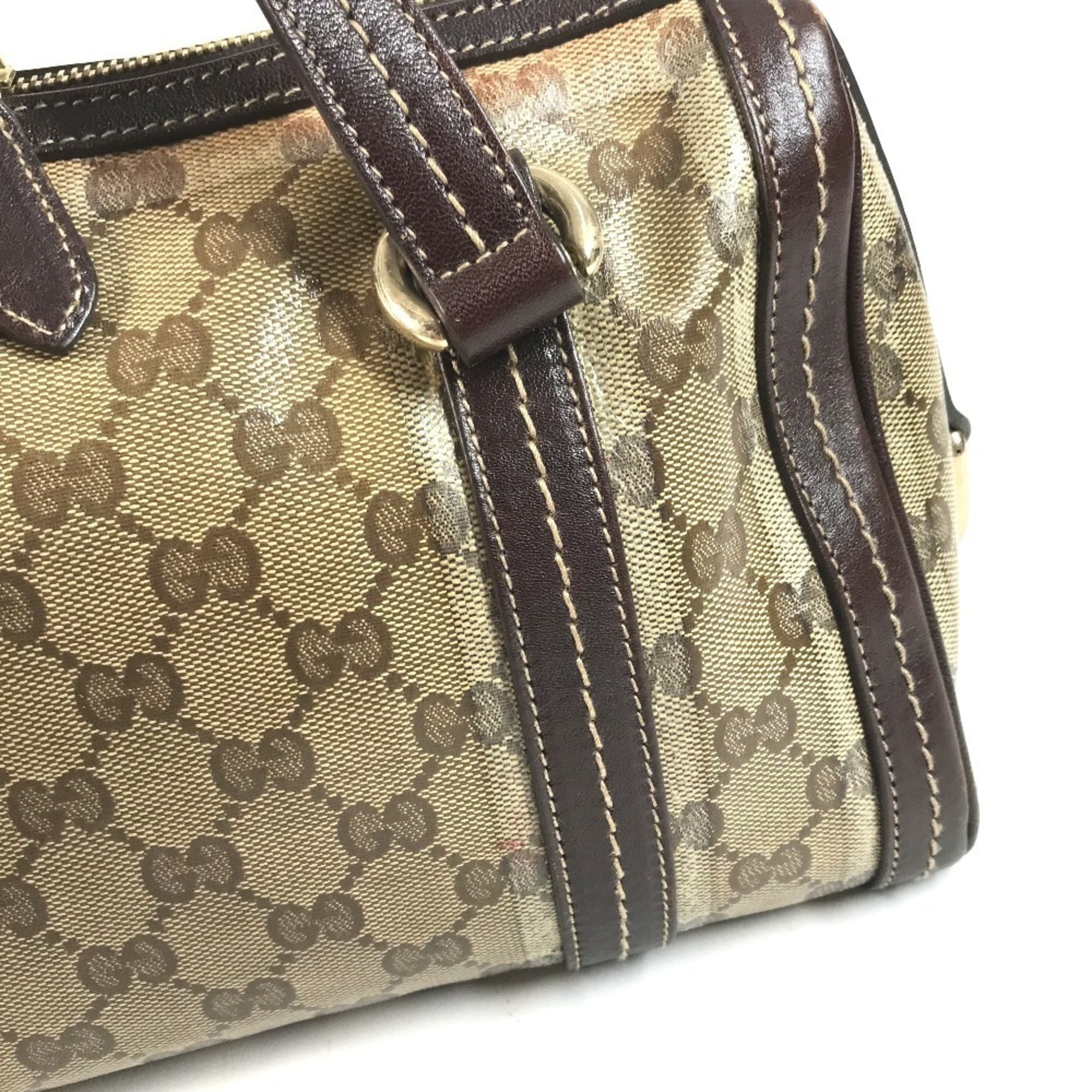 Gucci Hysteria Beige Dark Brown Leather Coated Canvas Boston Bag Handbag (Pre-Owned)