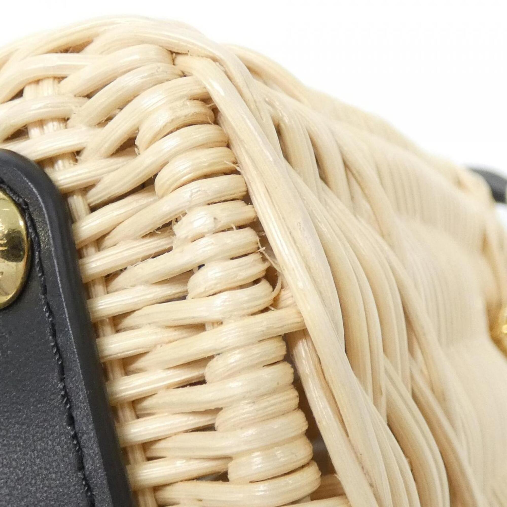 Louis Vuitton Beige Black Rattan Leather Handbag (Pre-Owned)