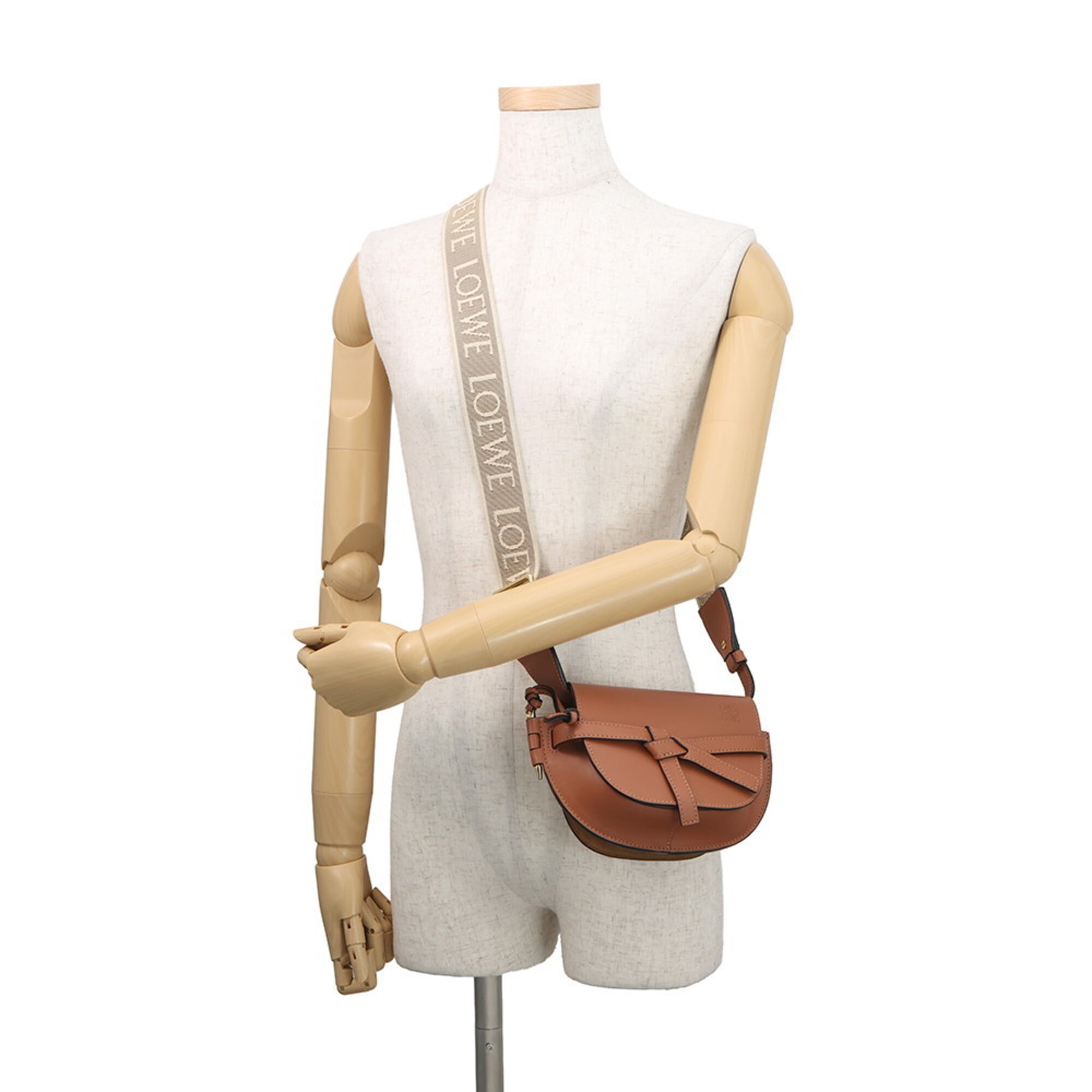 Loewe Brown Leather Canvas Handbag Shoulder Bag (Pre-Owned)