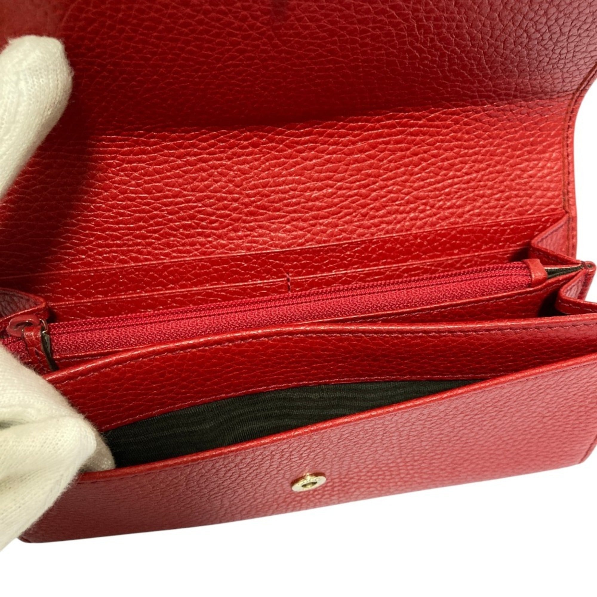 Gucci Red Color Leather Long Wallet (Bi-Fold) (Pre-Owned)