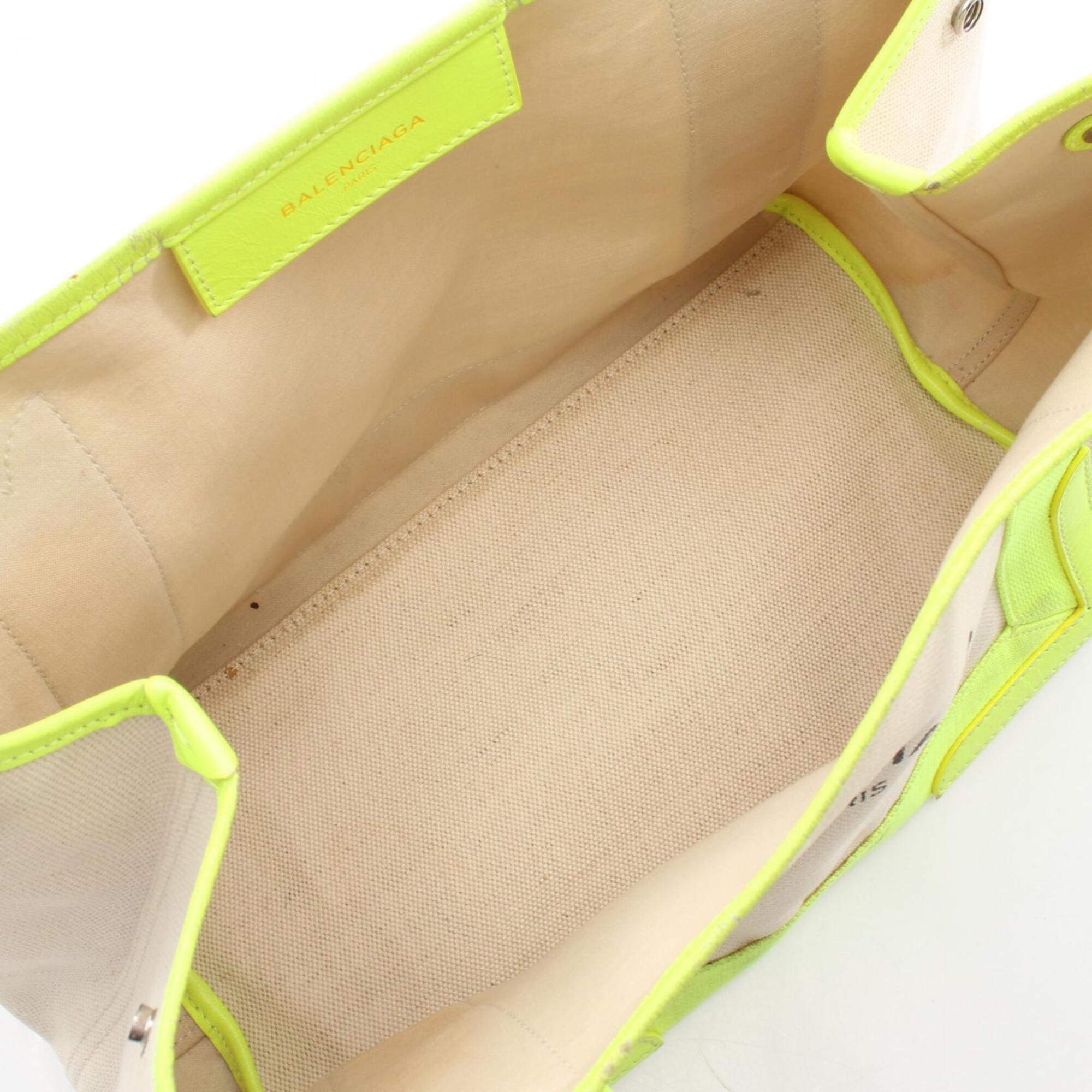 Balenciaga White Yellow Canvas Leather Handbag Pouch Tote Bag (Pre-Owned)