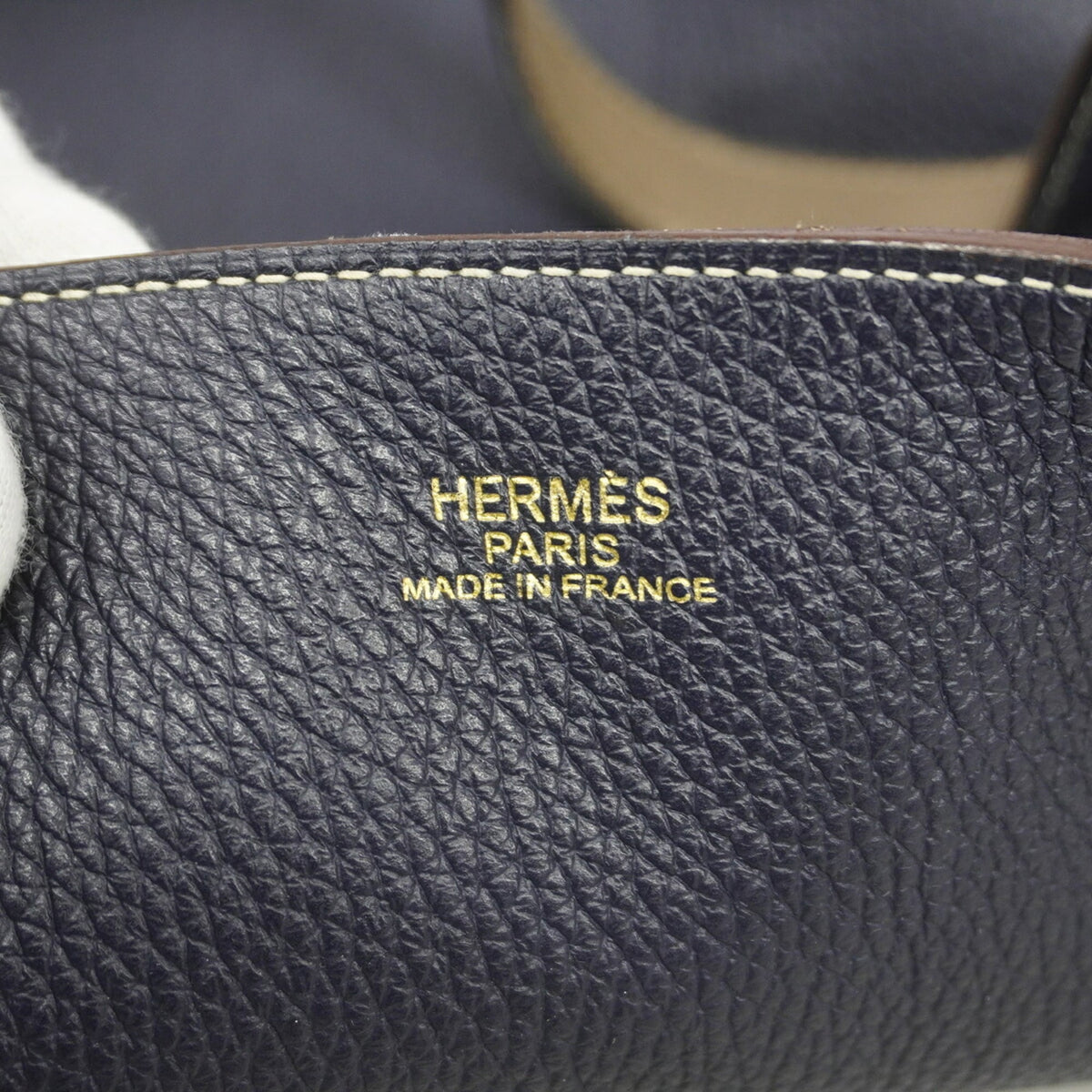 Hermes Blue Nuit Etoupe Gray Taurillon Clemence Leather Tote Bag (Pre-Owned)