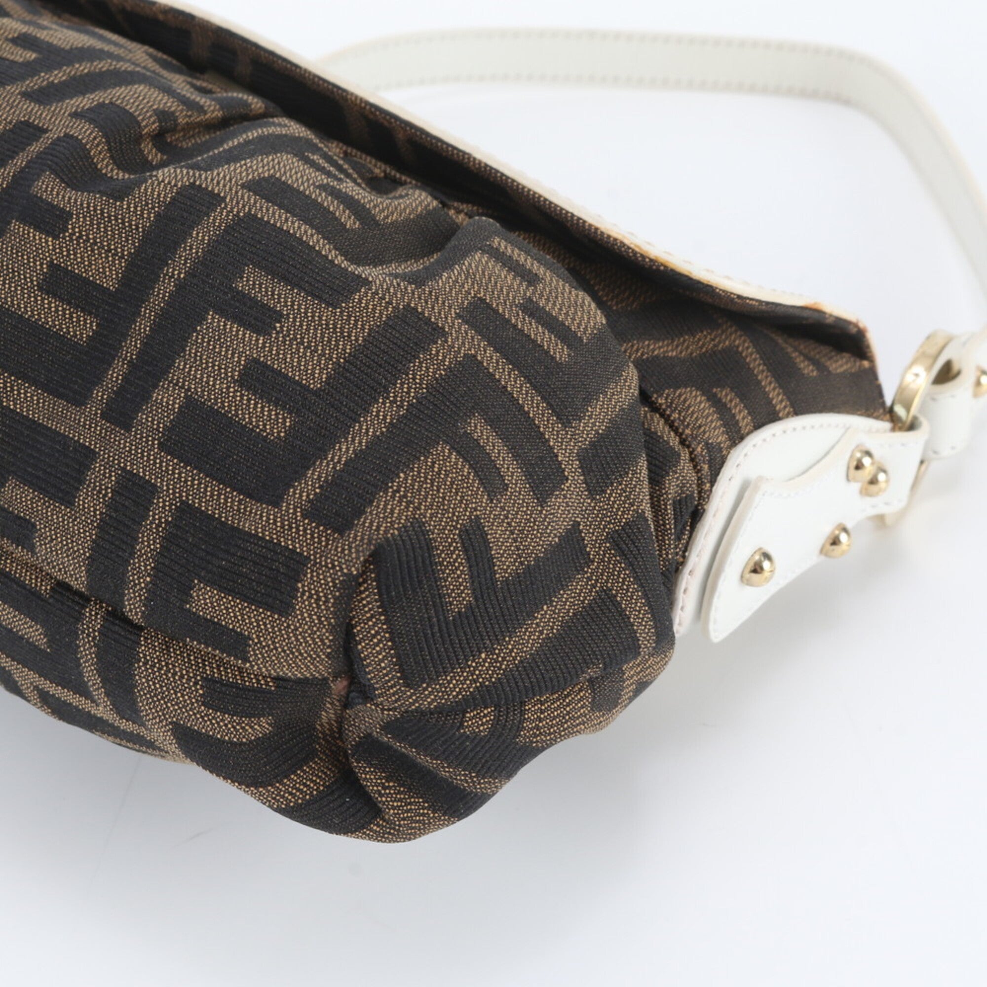 Fendi Brown White Leather Canvas Handbag Shoulder Bag Tote Bag (Pre-Owned)