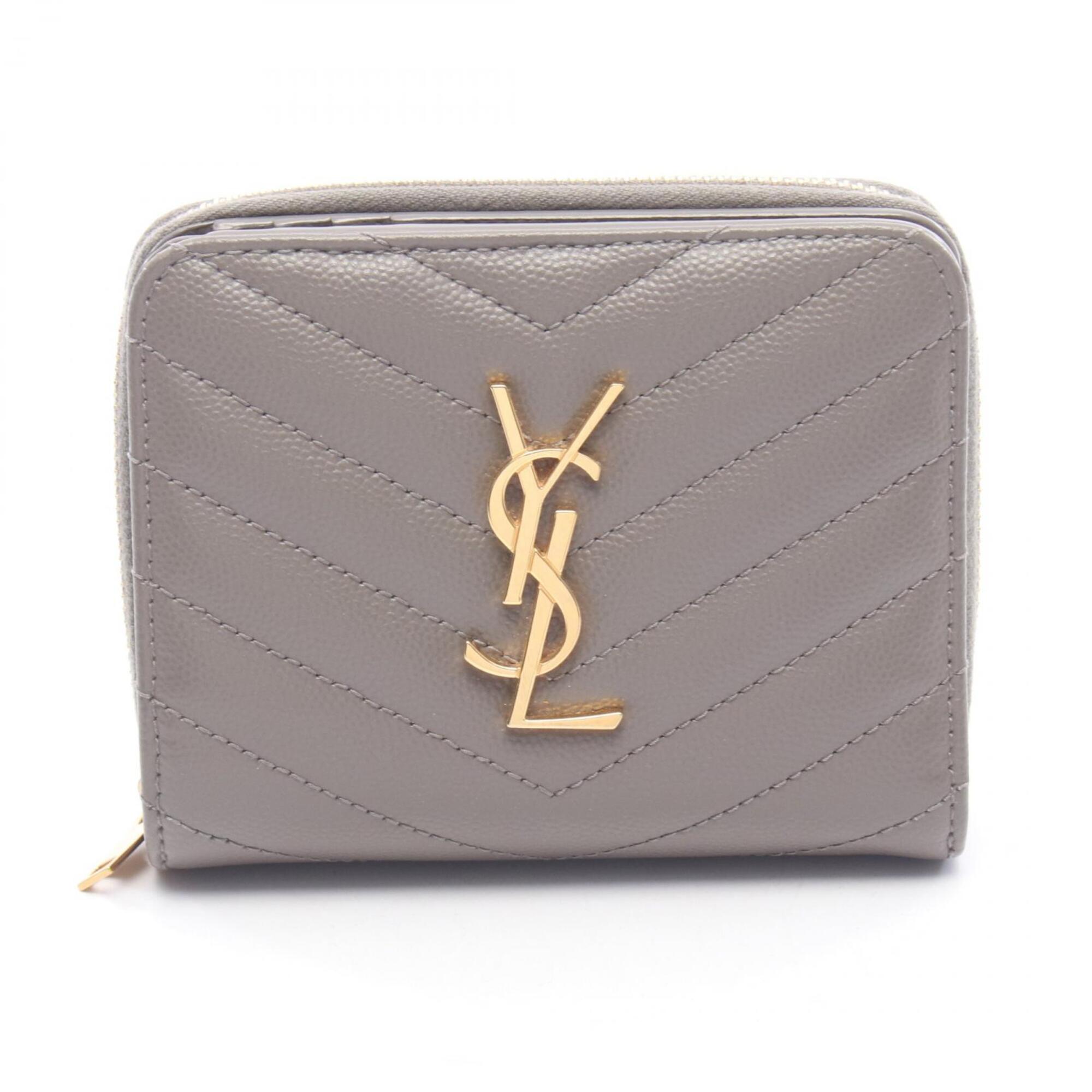 Yves Saint Laurent Gray Leather Wallet (Bi-Fold) (Pre-Owned)