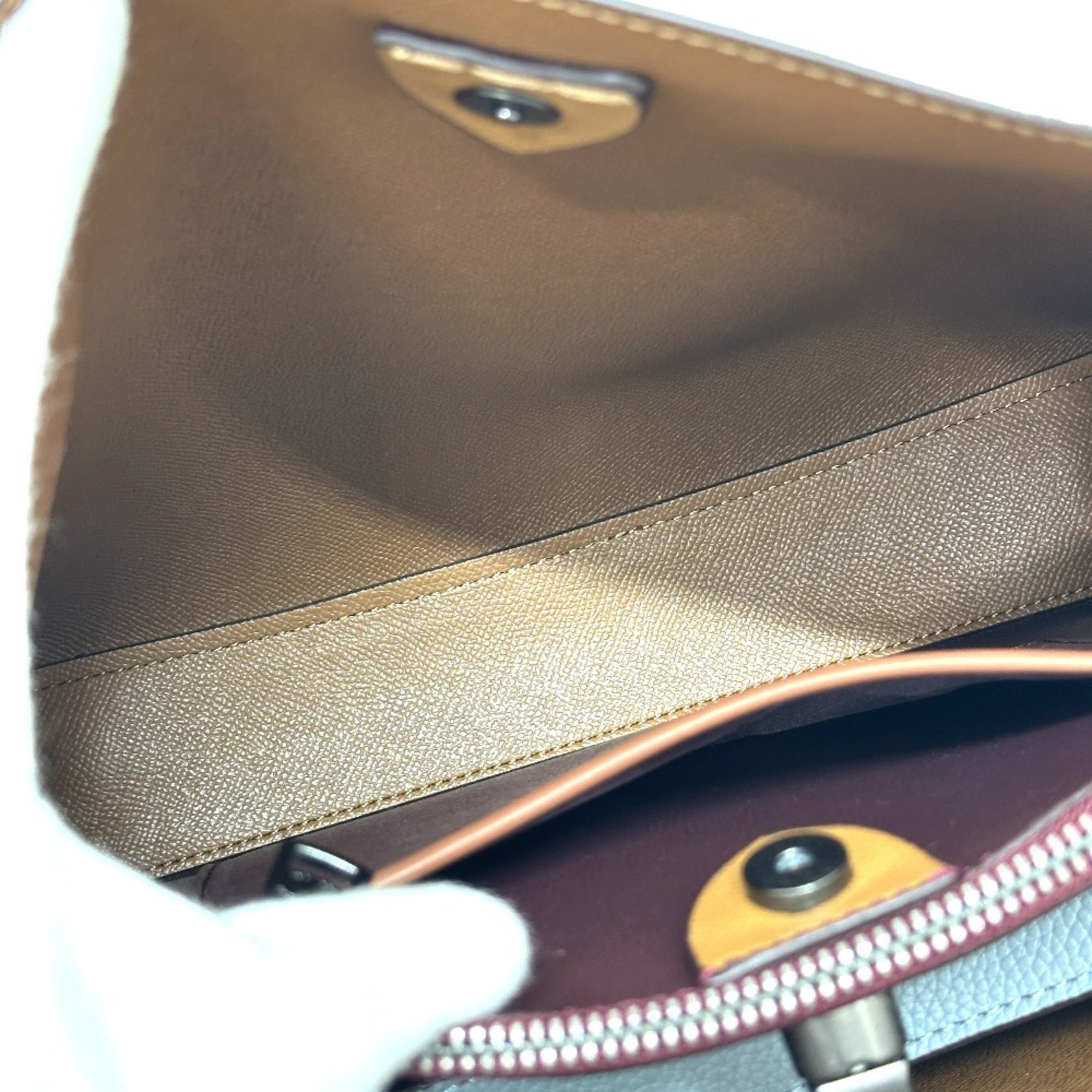 Coach Beige Blue Bordeaux Brown Leather Shoulder Bag (Pre-Owned)