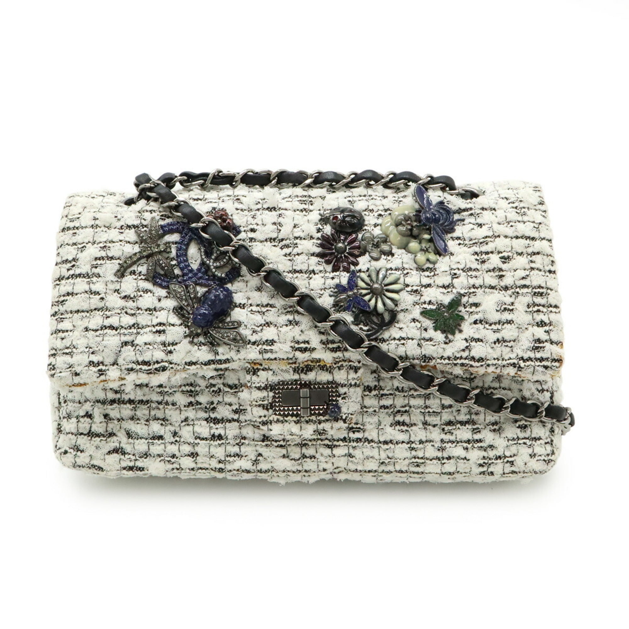 Chanel Black White Tweed Leather Shoulder Bag (Pre-Owned)