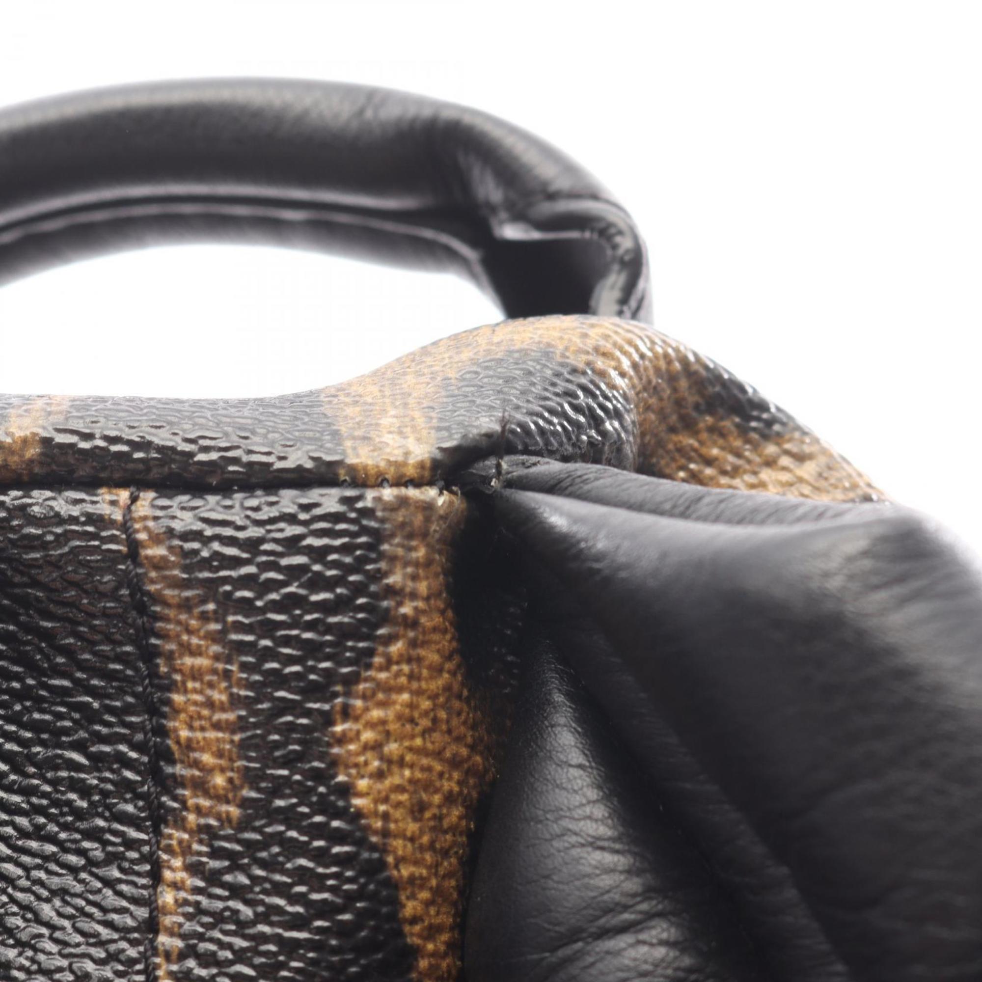 Louis Vuitton Black Brown Coated Canvas Leather Backpack (Pre-Owned)