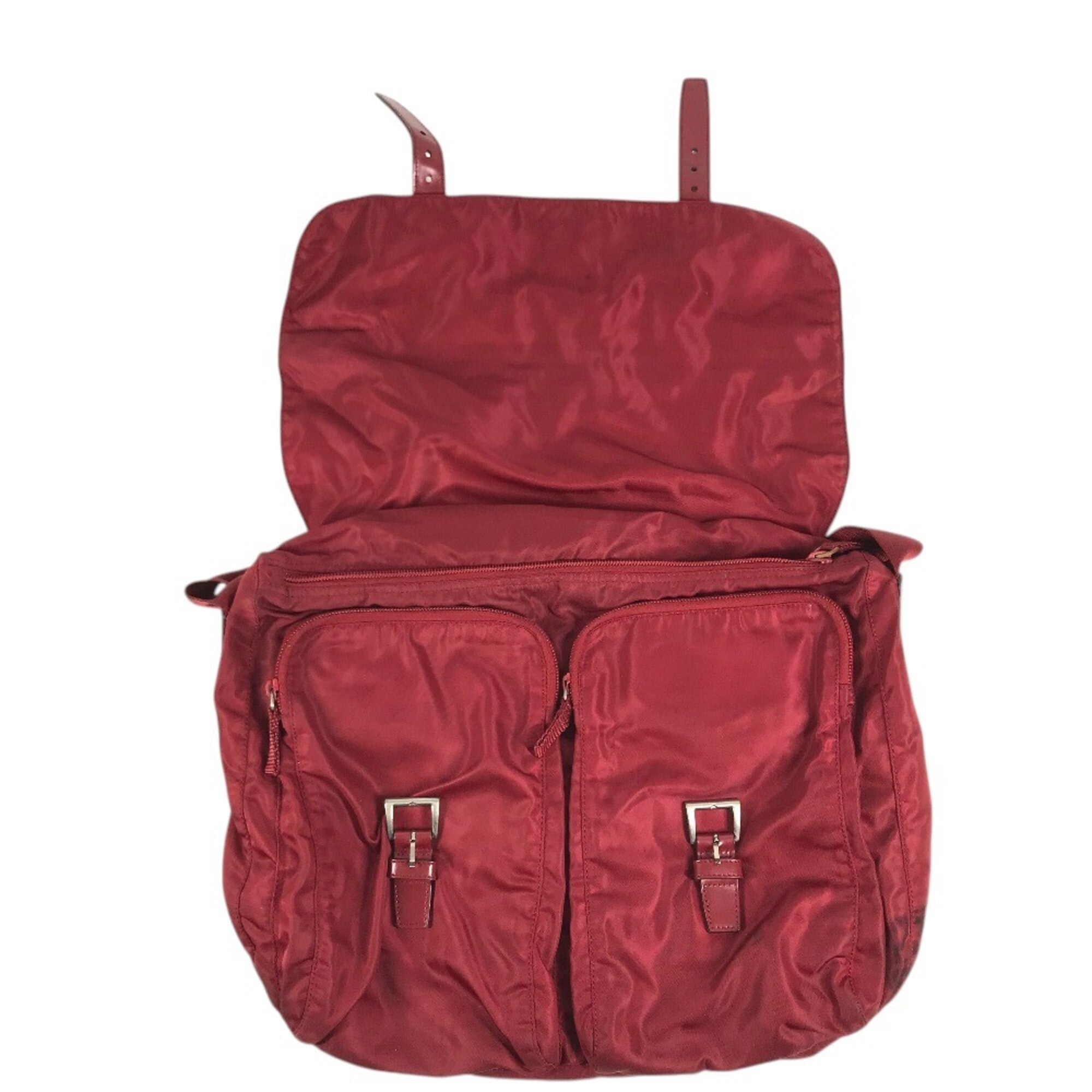 Prada Bordeaux Red Color Nylon Shoulder Bag (Pre-Owned)