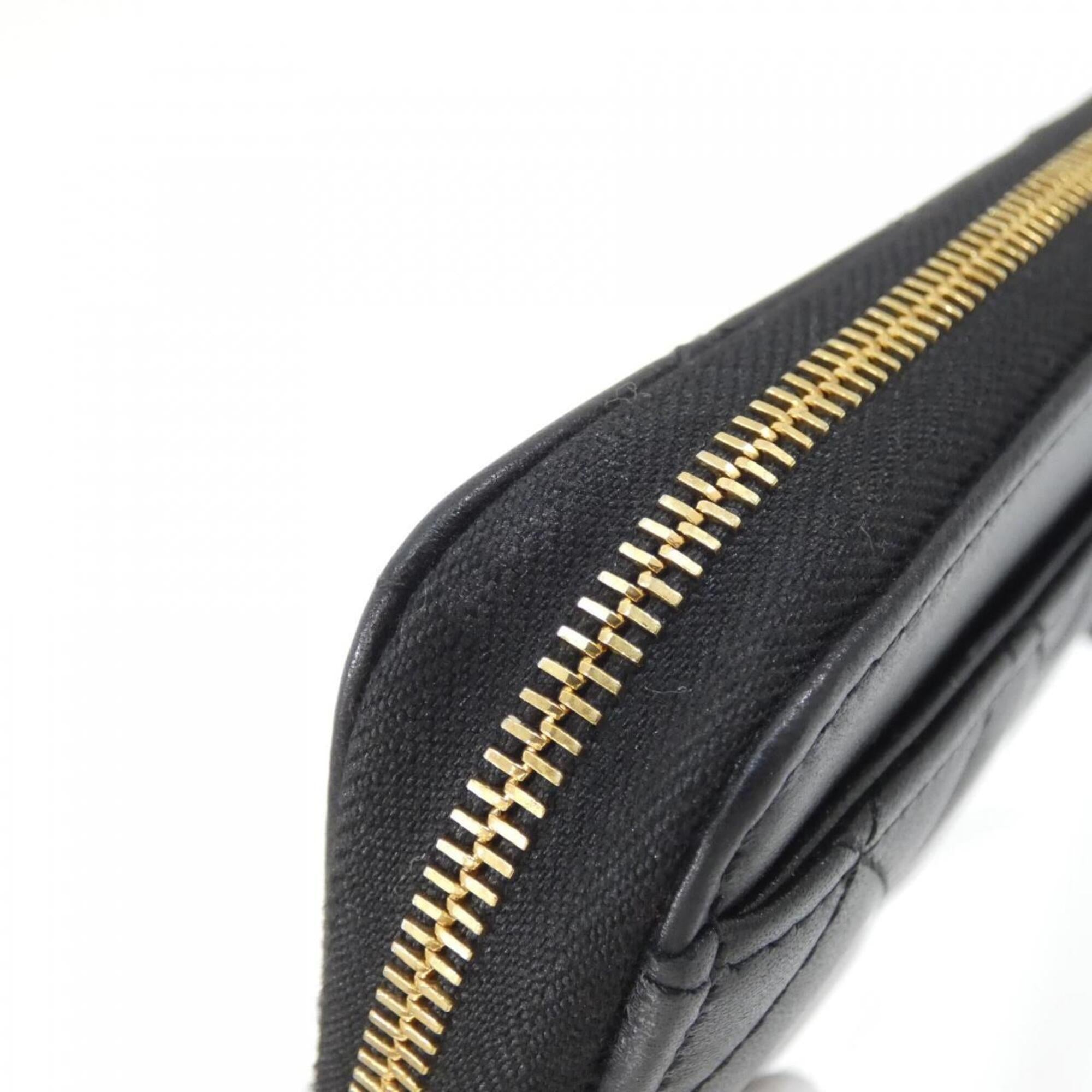 Chanel Black Bordeaux Leather Long Wallet (Bi-Fold) (Pre-Owned)
