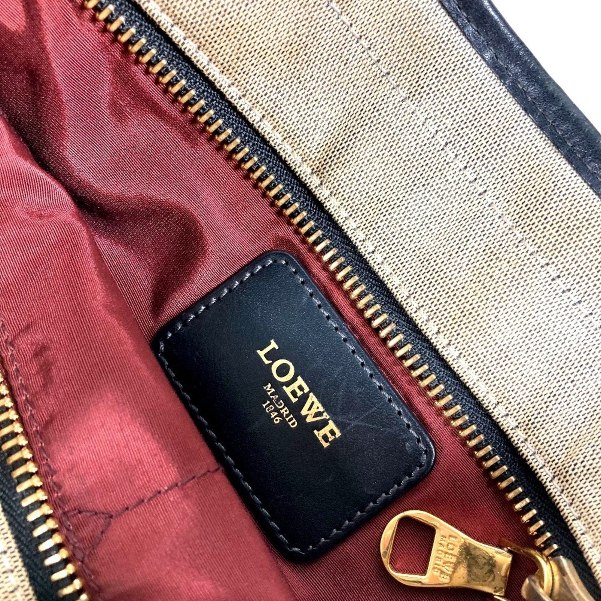 Loewe Black Gray Leather Canvas Shoulder Bag (Pre-Owned)