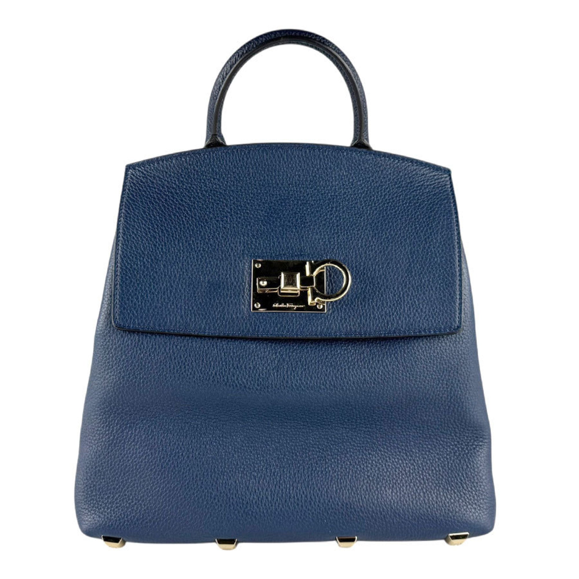 Salvatore Ferragamo Navy Leather Backpack (Pre-Owned)