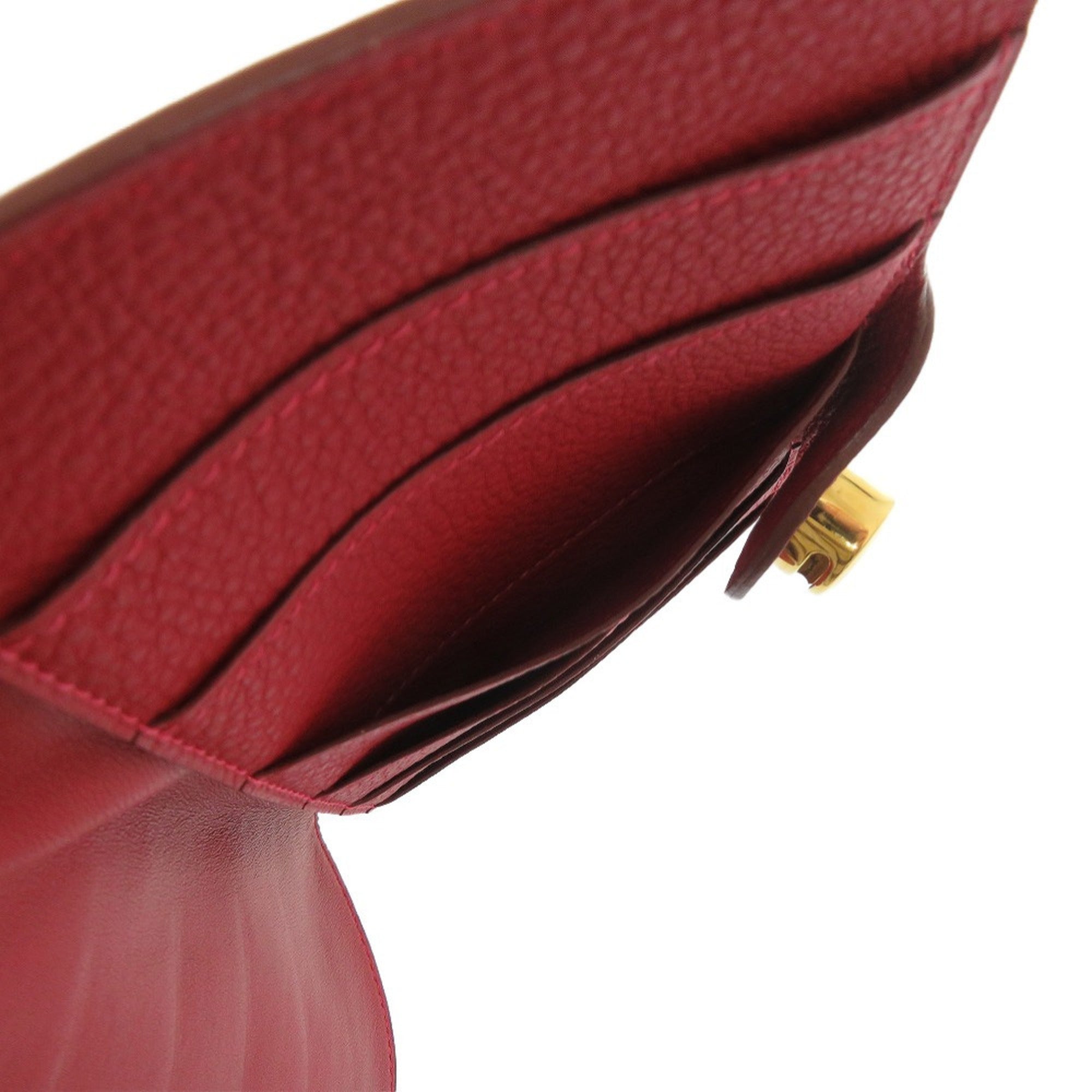 Hermes Red Color Togo Leather Long Wallet (Bi-Fold) (Pre-Owned)