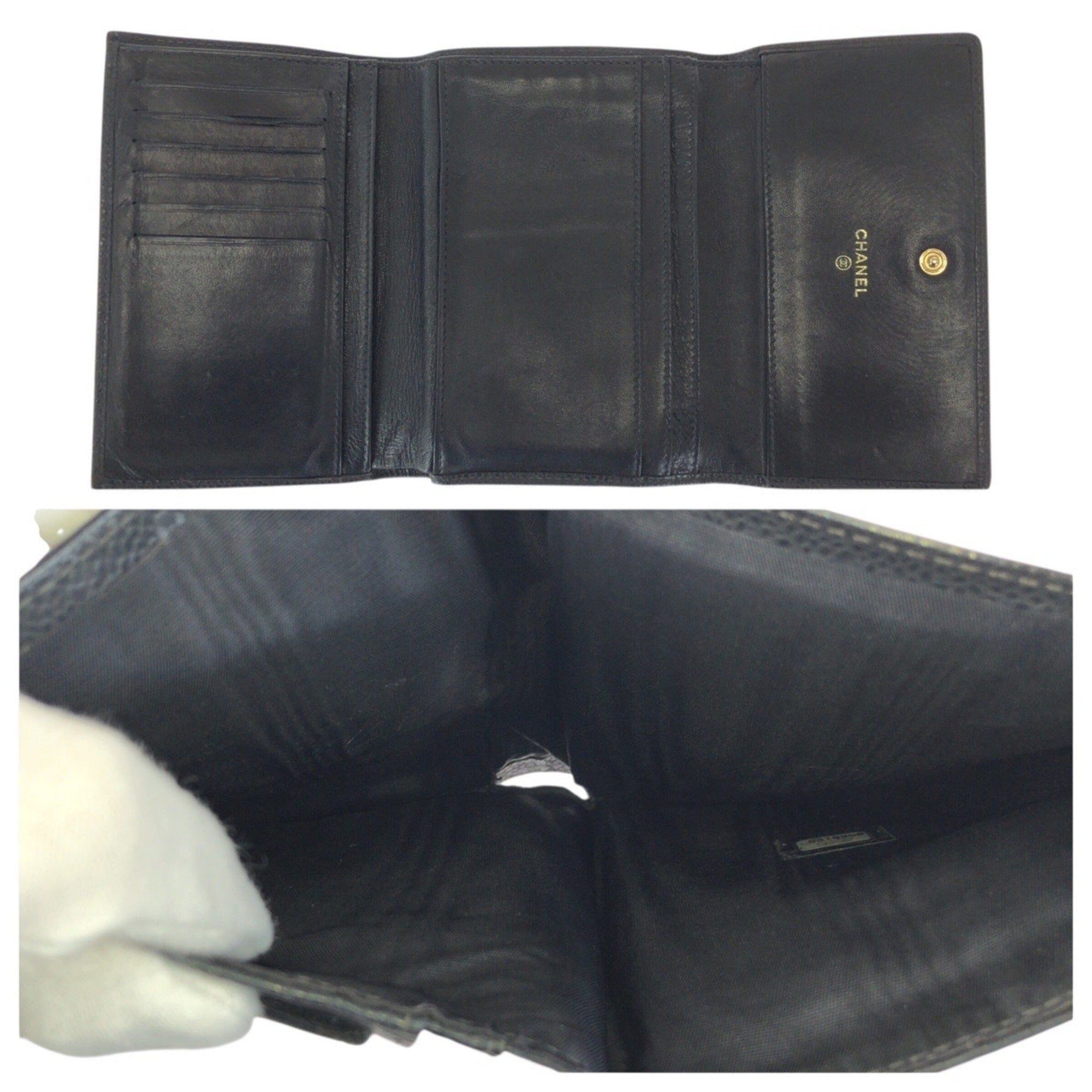 Chanel Black Grained Calfskin Wallet (Tri-Fold) (Pre-Owned)