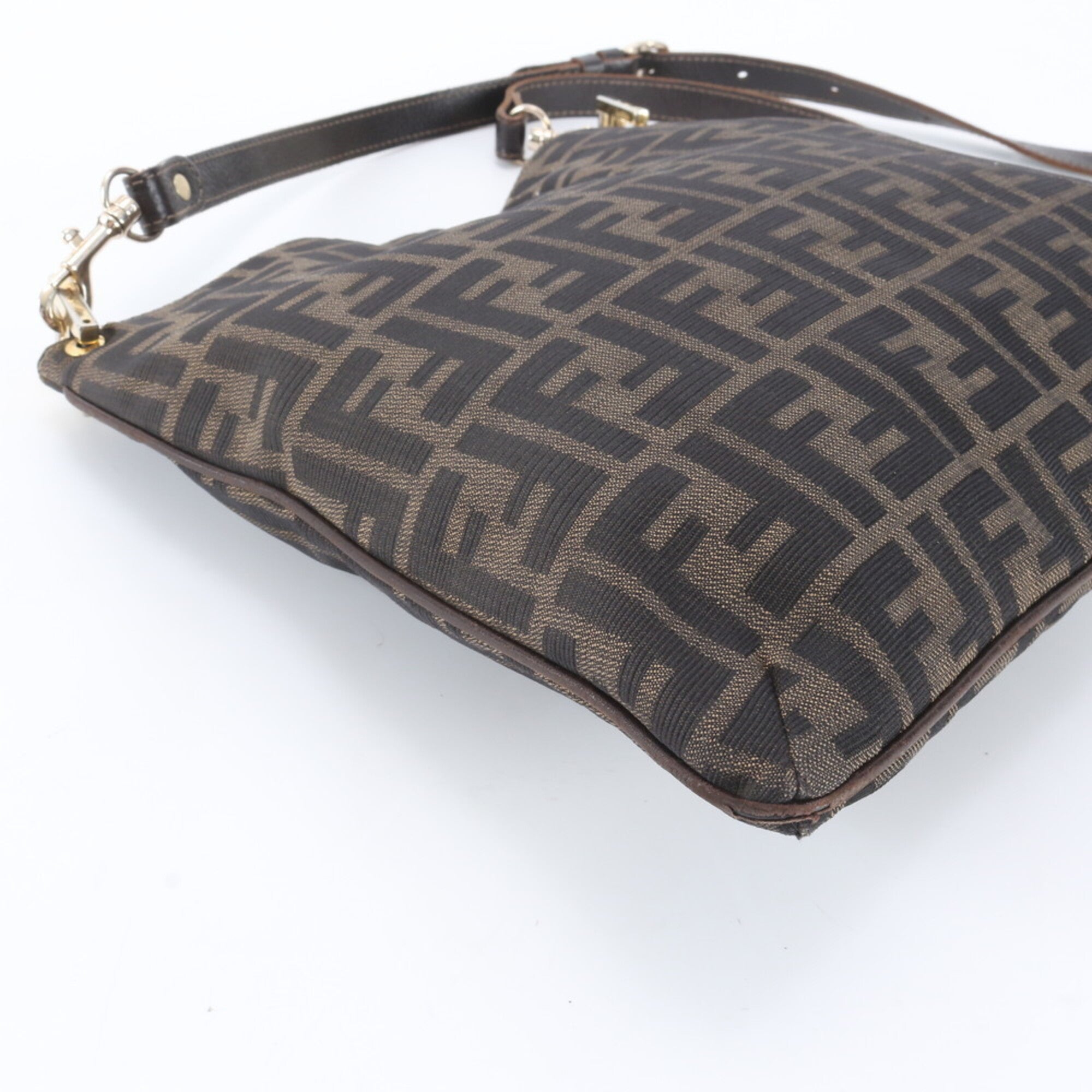 Fendi Black Brown Leather Nylon Messenger Bag Shoulder Bag Tote Bag (Pre-Owned)