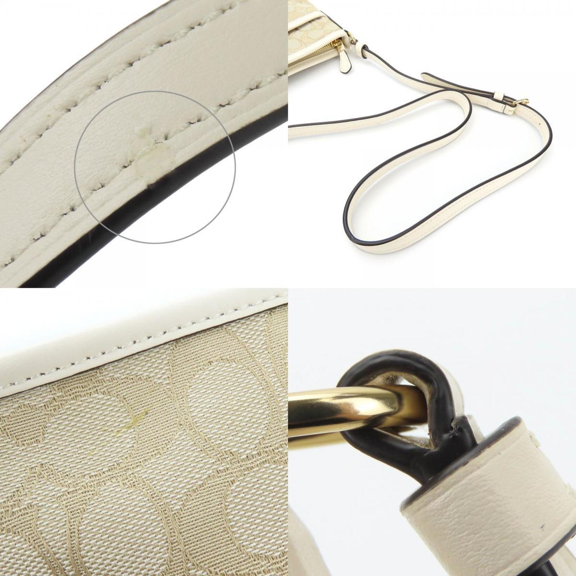 Coach Beige Ivory Canvas Leather Shoulder Bag (Pre-Owned)