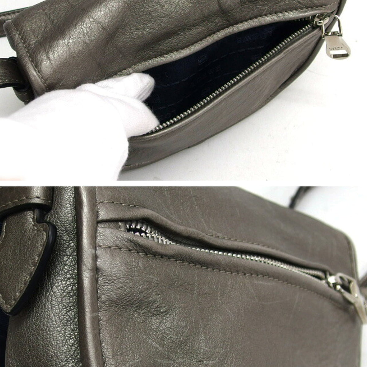Loewe Silver Gray Leather Pochette Shoulder Bag (Pre-Owned)