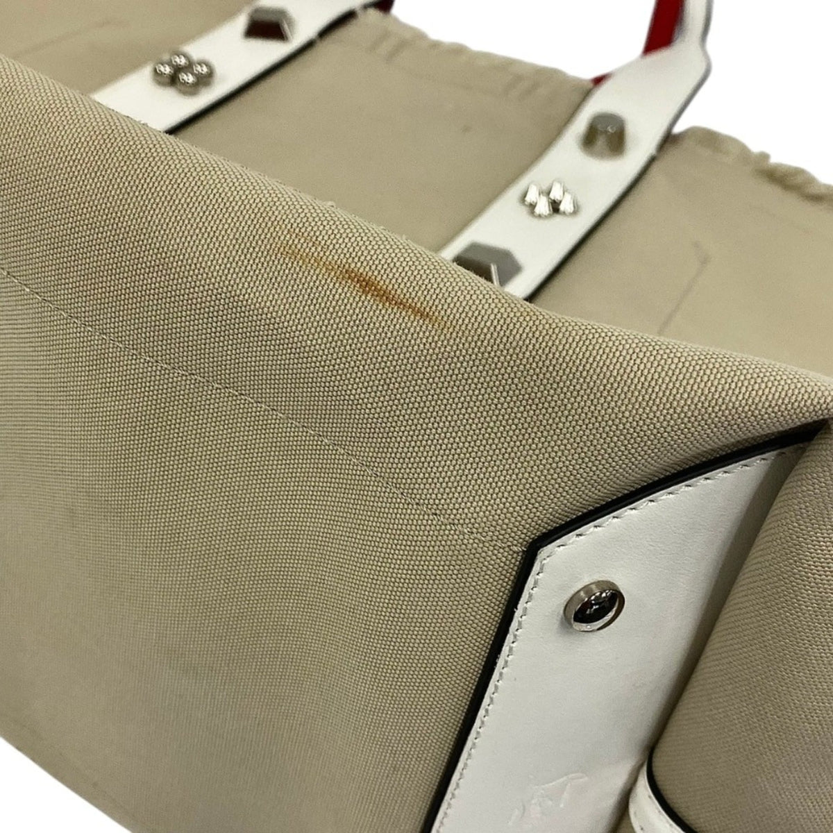 Christian Louboutin Beige Red Color White Canvas Tote Bag (Pre-Owned)