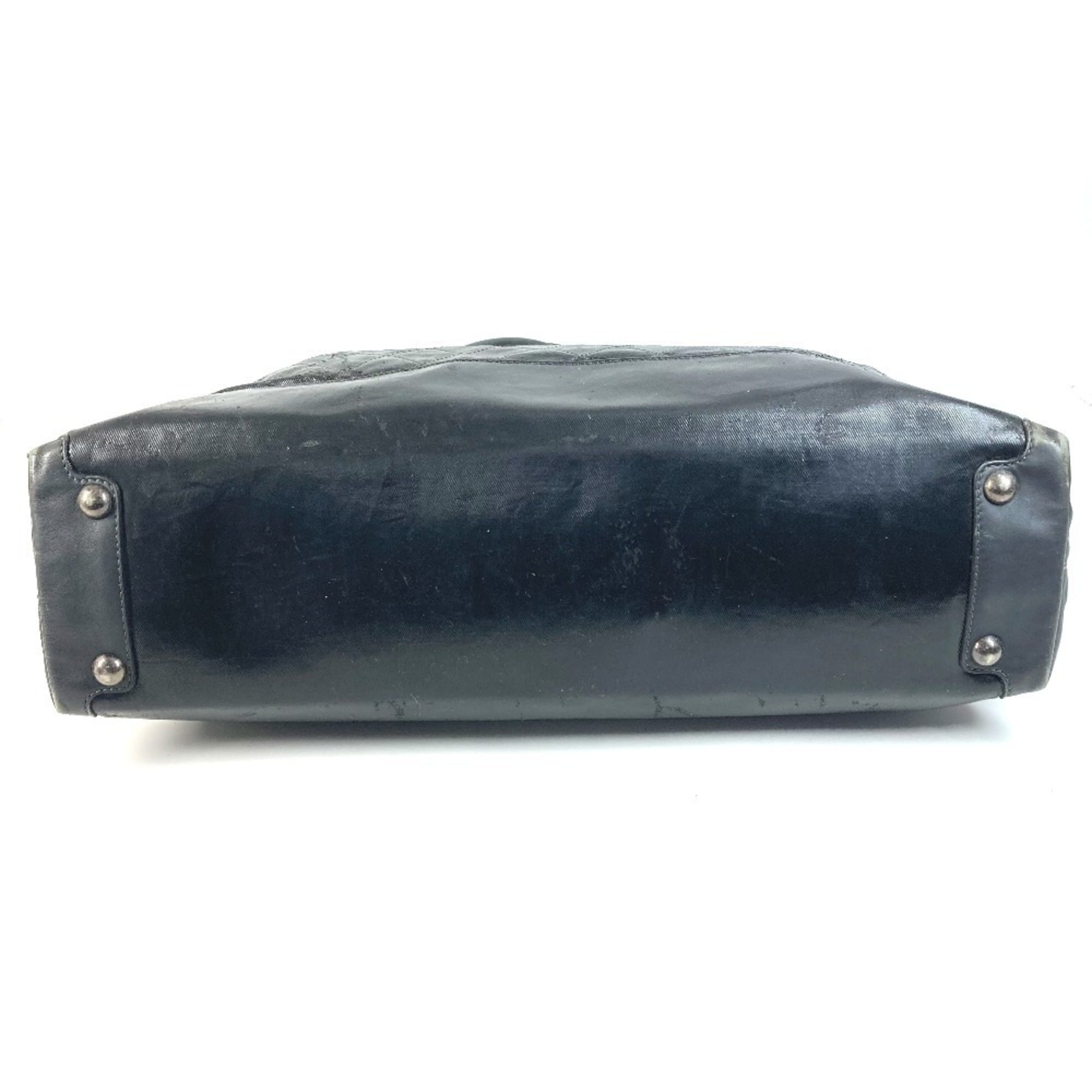 Chanel Matelasse Black Coated Canvas Leather Boston Bag Shoulder Bag Tote Bag (Pre-Owned)