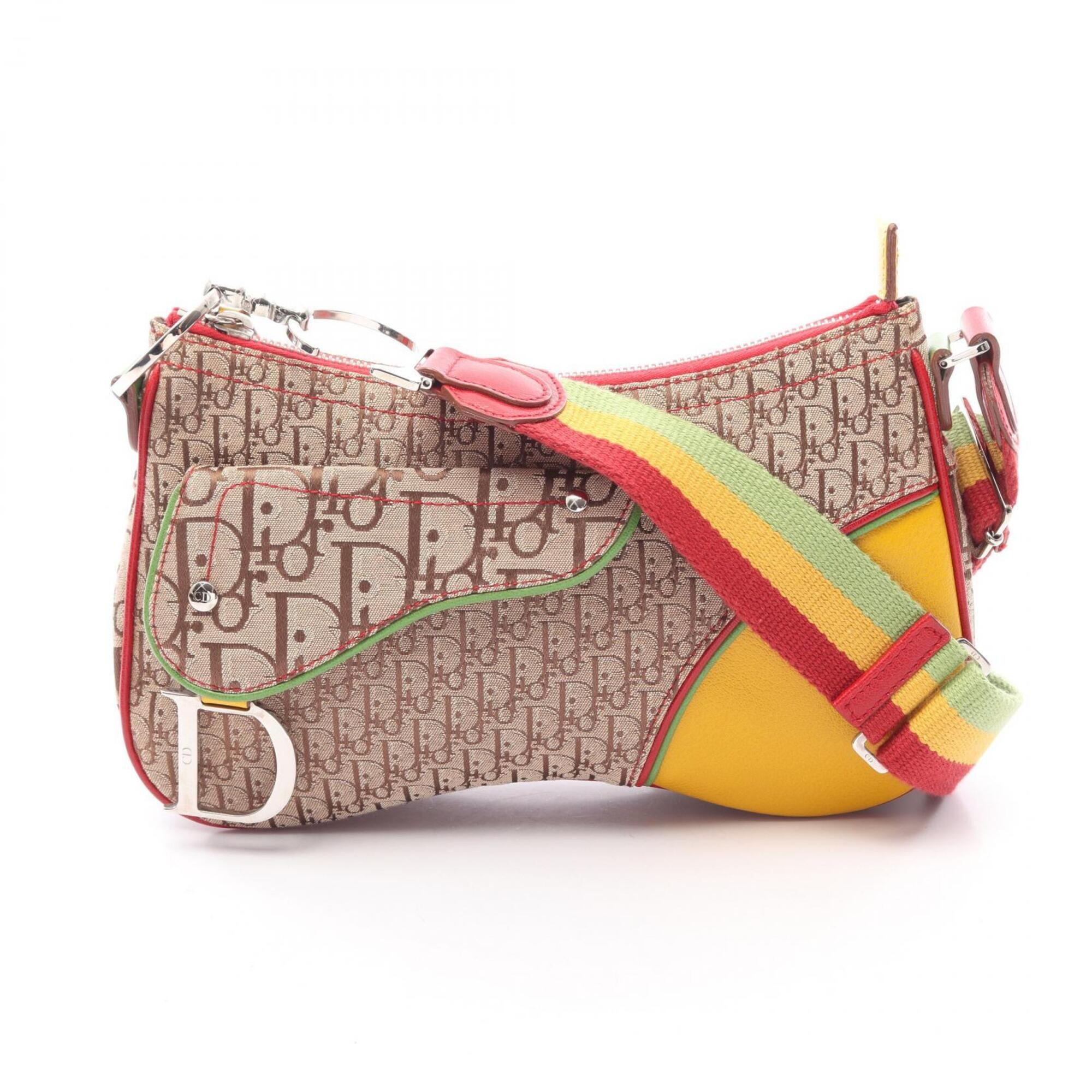 Christian Dior Beige Multi-Color Canvas Leather Handbag Shoulder Bag (Pre-Owned)