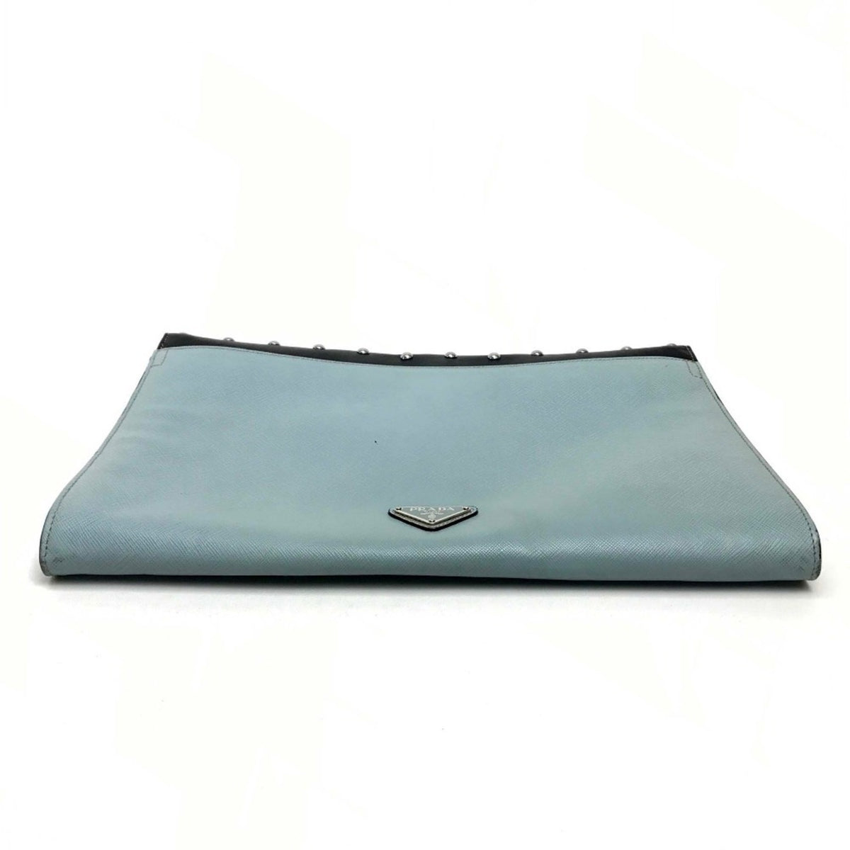 Prada Saffiano Black Light Blue Leather Clutch Bag (Pre-Owned)